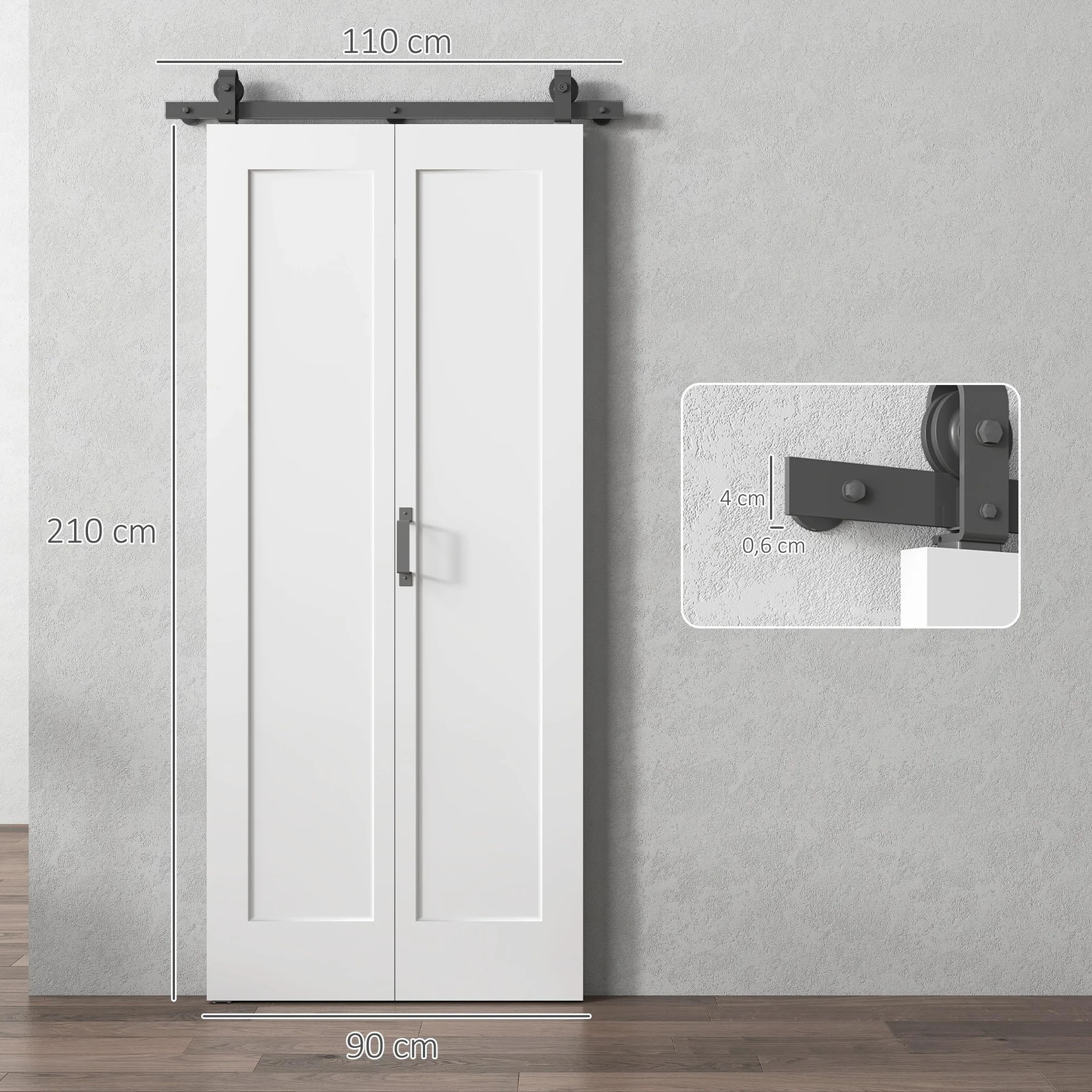 HOMCOM Puerta Corredera con Herrajes Puerta Plegable Corredera con Acabado Personalizable Tirador Fácil Montaje para Baño Salón Sala de Estar Cocina 90x210 cm Blanco