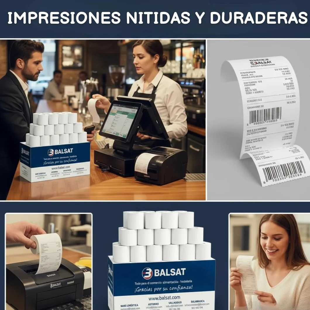 BALSAT Rollo Papel Térmico 80x80mm 50 Uds para Impresora Térmica TPV