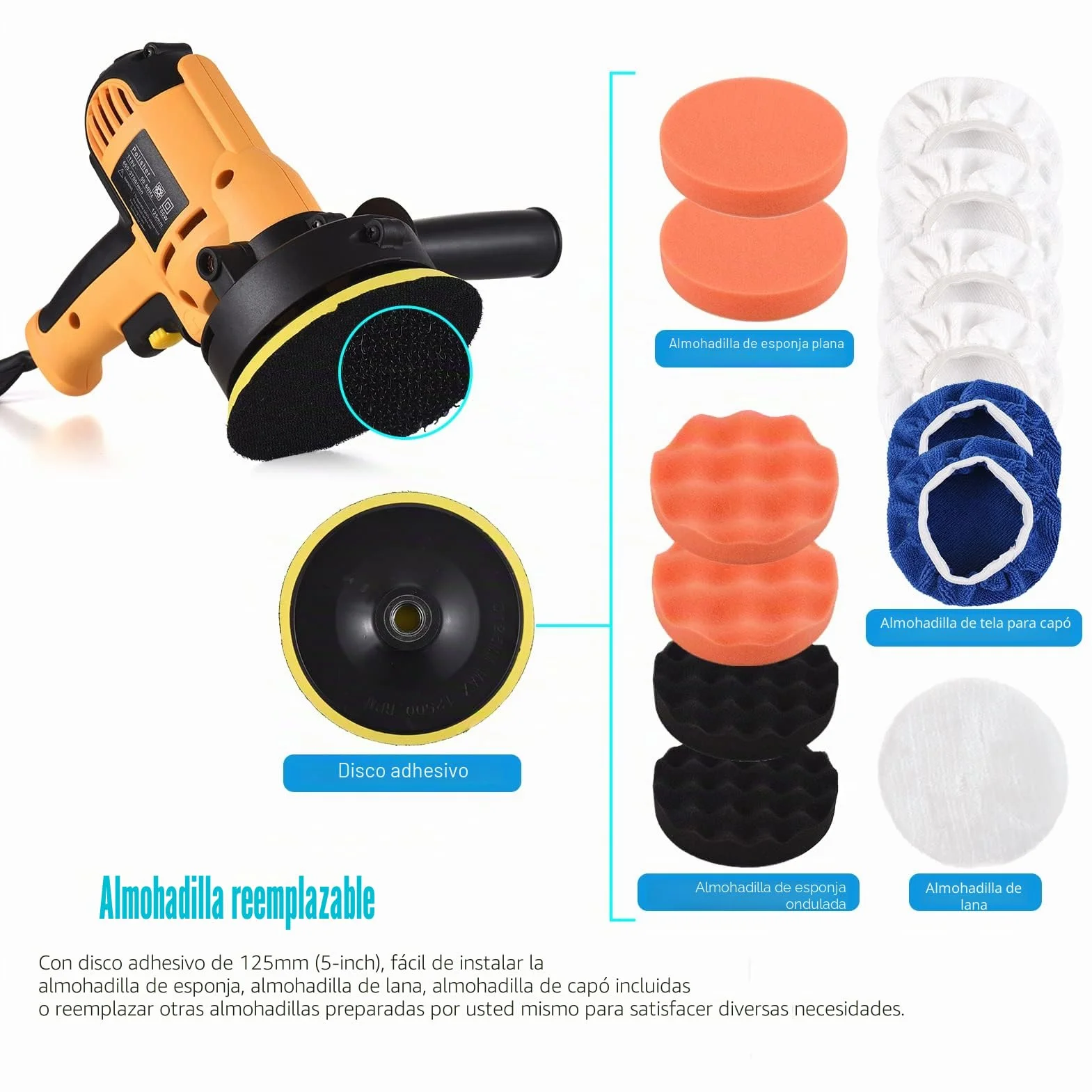 Pulidora Coche, Weytoll Kit de Pulidora de Automóvil Eléctrico de 5 Pulgadas 700W Auto Car Buffer 600-3700RPM Máquina de Pulido Variable, Máquina Pulidora para Muebles de Piso Cerámica Jade