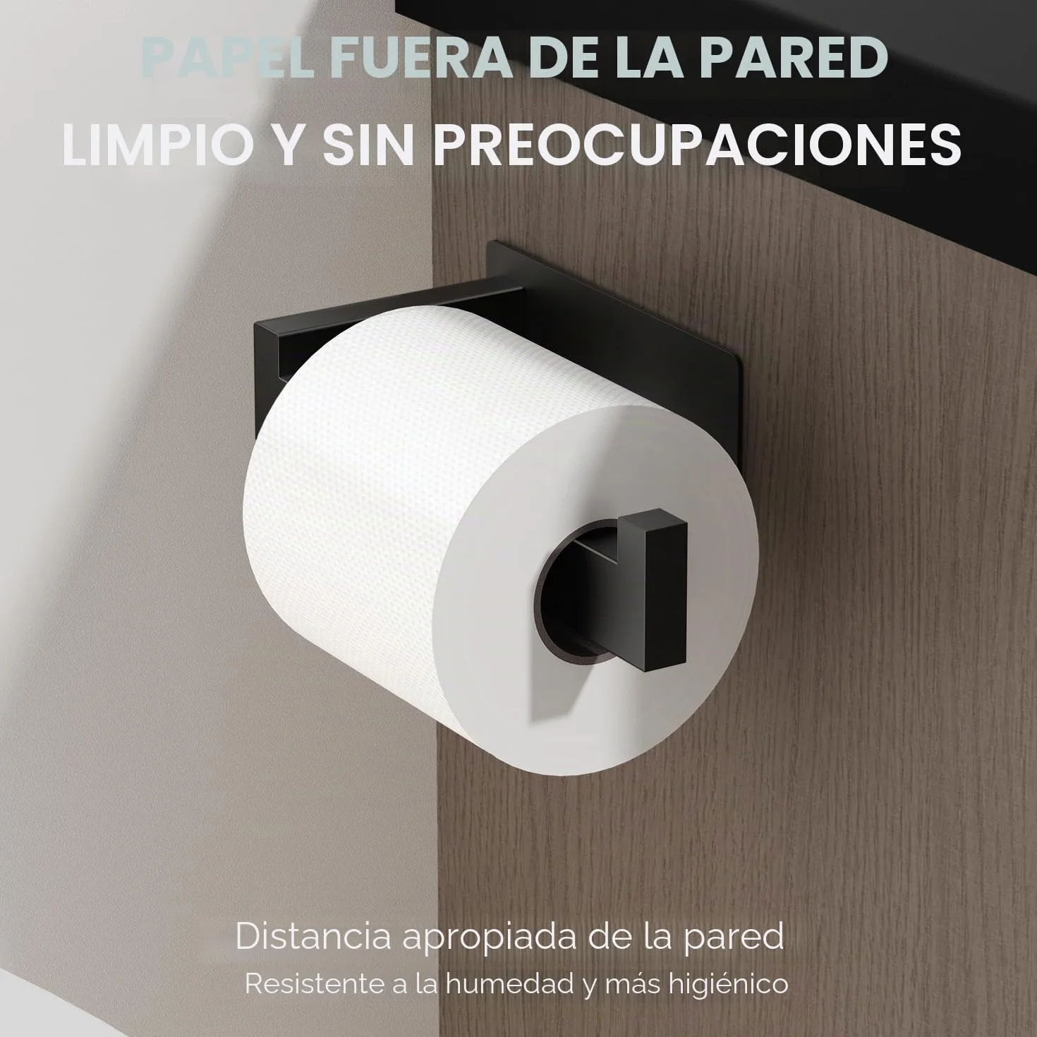 Portarrollos Papel Higienico Acero Inoxidable 2 Piezas Adhesivo Negro Auxmir