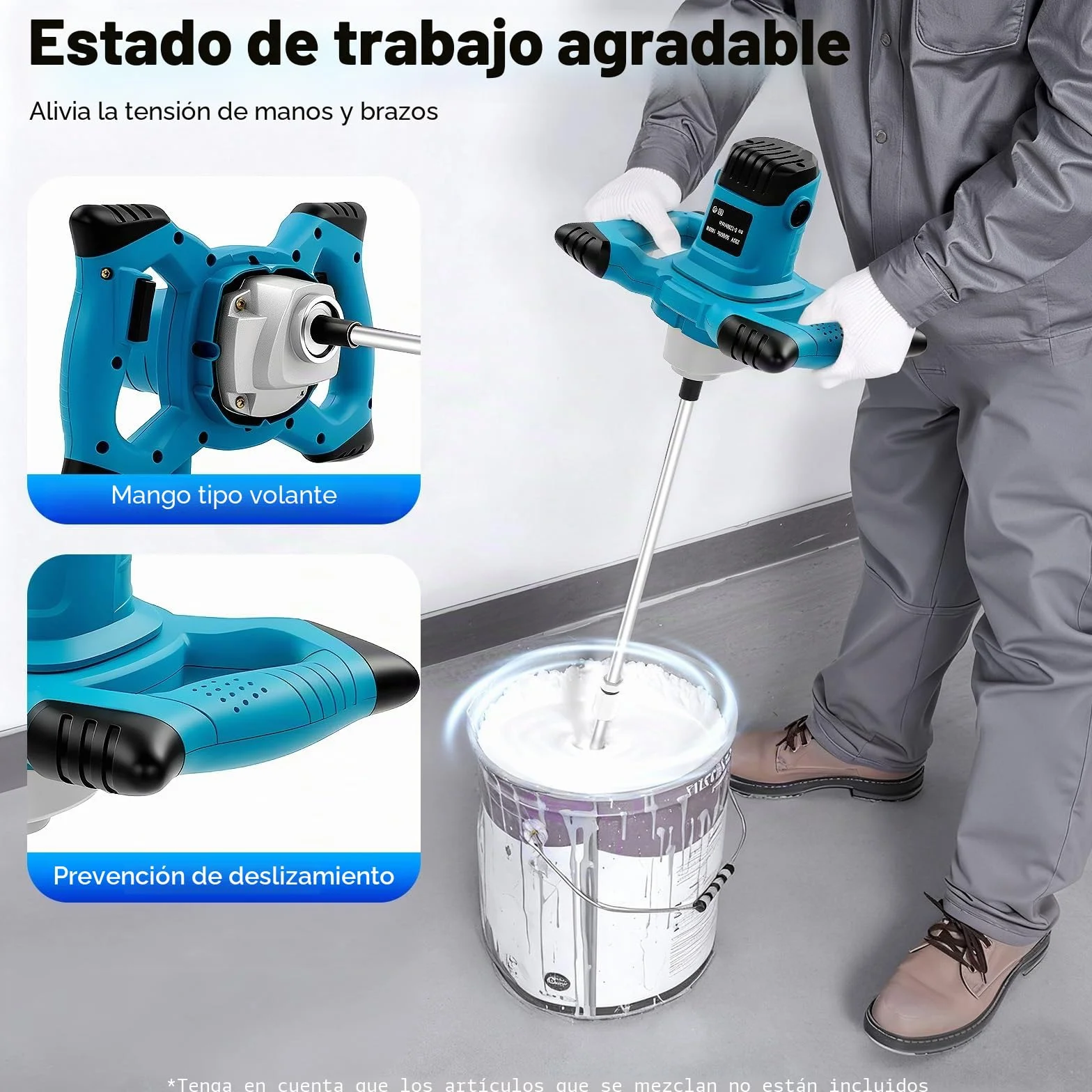 Mezclador de mortero eléctrico de 1400W con ajuste de 6 velocidades, 1200 RPM. Batidora de mano con paletas dobles y mango antideslizante, mezclador de mortero para pintura, yeso, cemento, adhesivo y