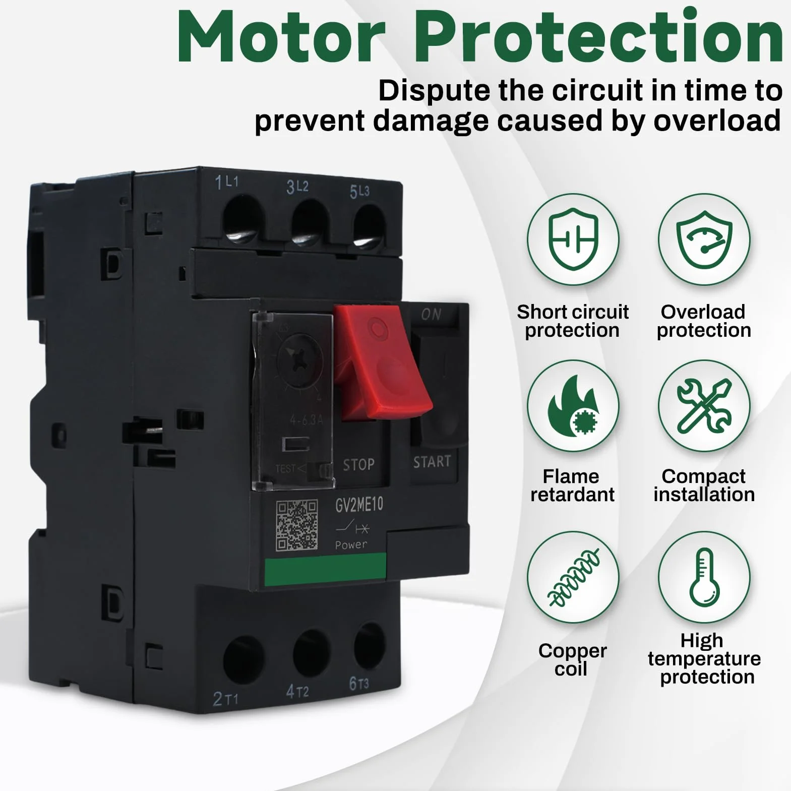 Guarda Motor Monofásico, GV2ME10 Disyuntor Magnetotérmico, 4-6,3 A 690 V AC Interruptor de Protección del Motor, Conexión Por Tornillo
