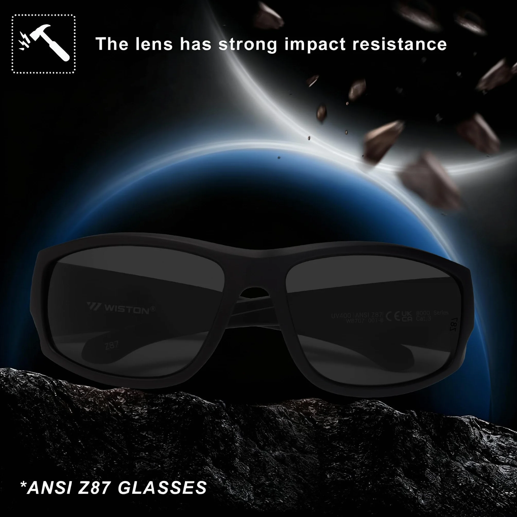 WISTON Gafas de sol envolventes XL Z87 para cabezas grandes, hombres y mujeres, TR90 superoscuras, ultraligeras, UV400, protección de seguridad W8707