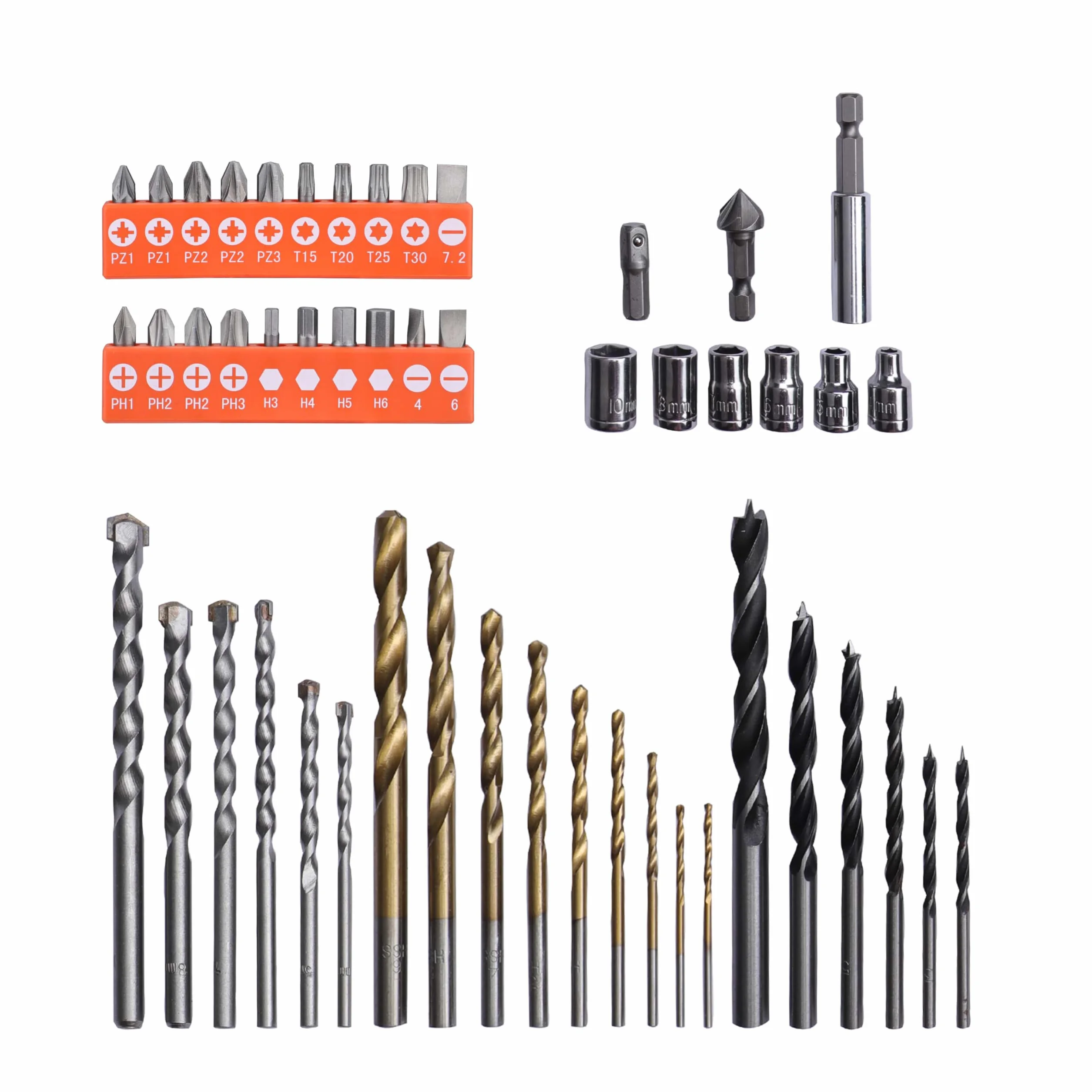 BLACK+DECKER Set de 50 Piezas para Atornillar y Taladrar: Brocas para Metal, Mampostería y Madera, Puntas de Atornillar, Llaves de Vaso, Adaptadores, Maletín Incluido,A7188-XJ
