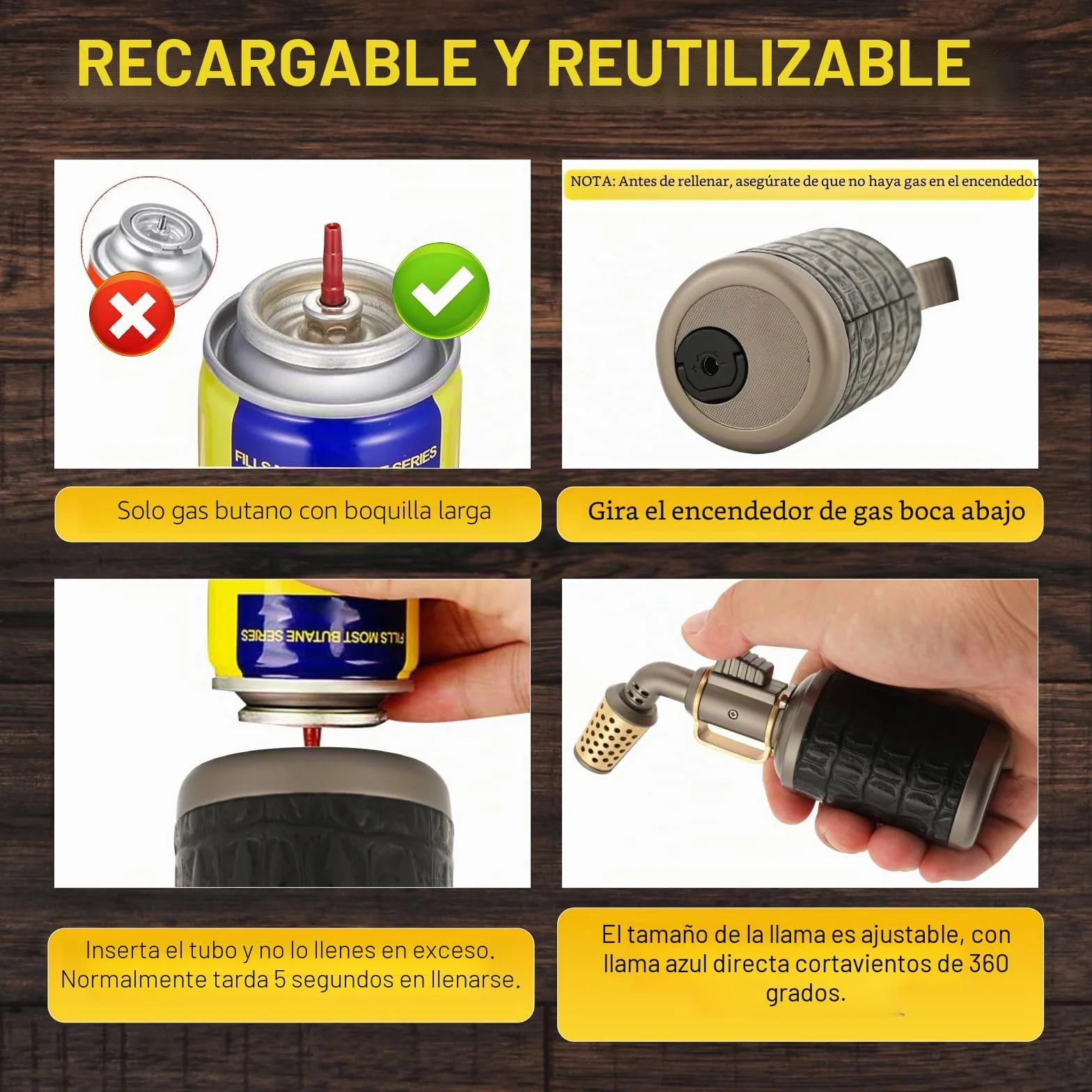 Soplete de butano profesional para cocina con bloqueo de seguridad, ajustable, recargable, multiuso, recargable, barbacoa, hornear, crema Brulee, manualidades y soldadura (gas butano no incluido)