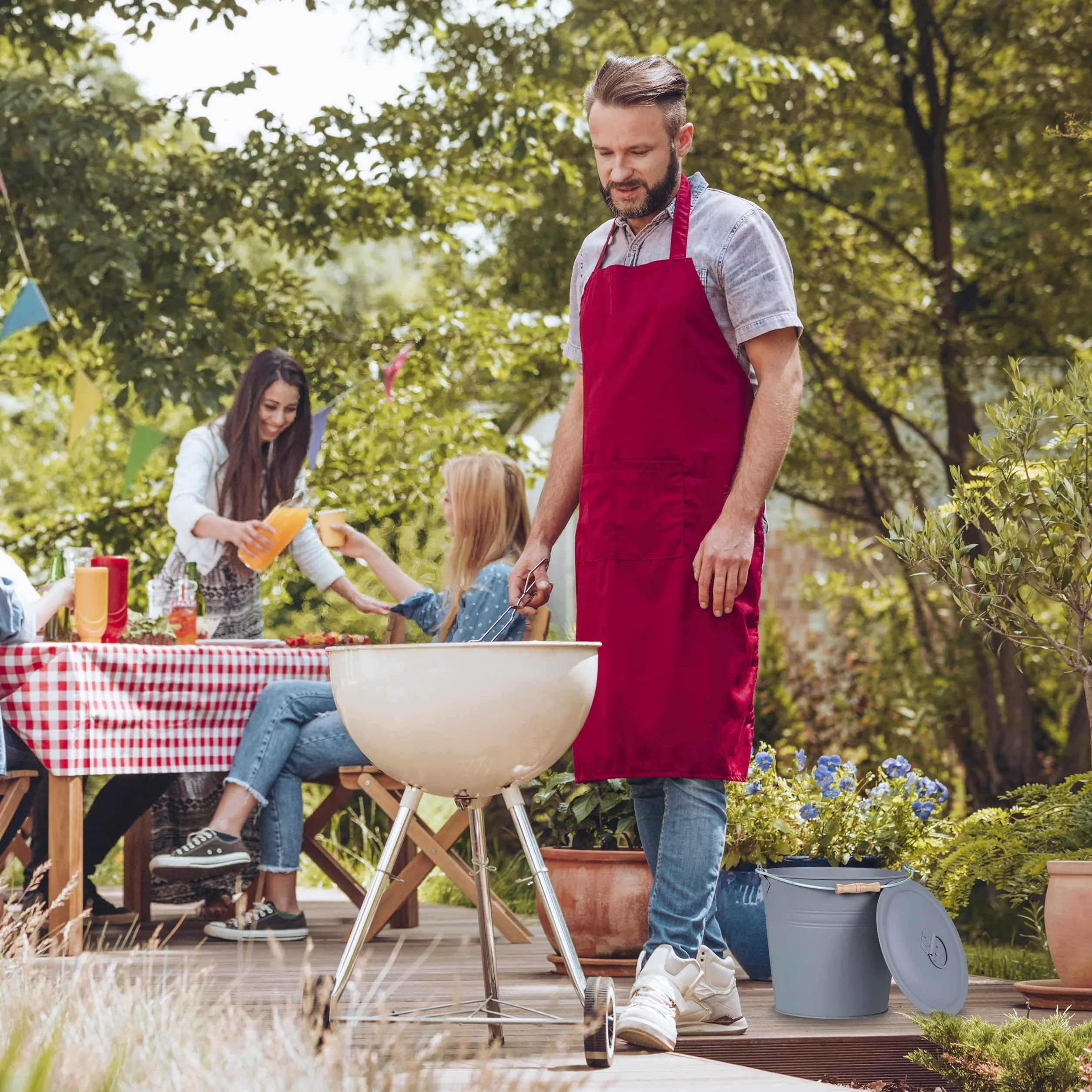 Relaxdays Cubo Cenizas con Tapa, 12 L, Accesorio Chimenea, Estufa, BBQ, con Asa, para Carbón y Ceniza, Redondo, Gris