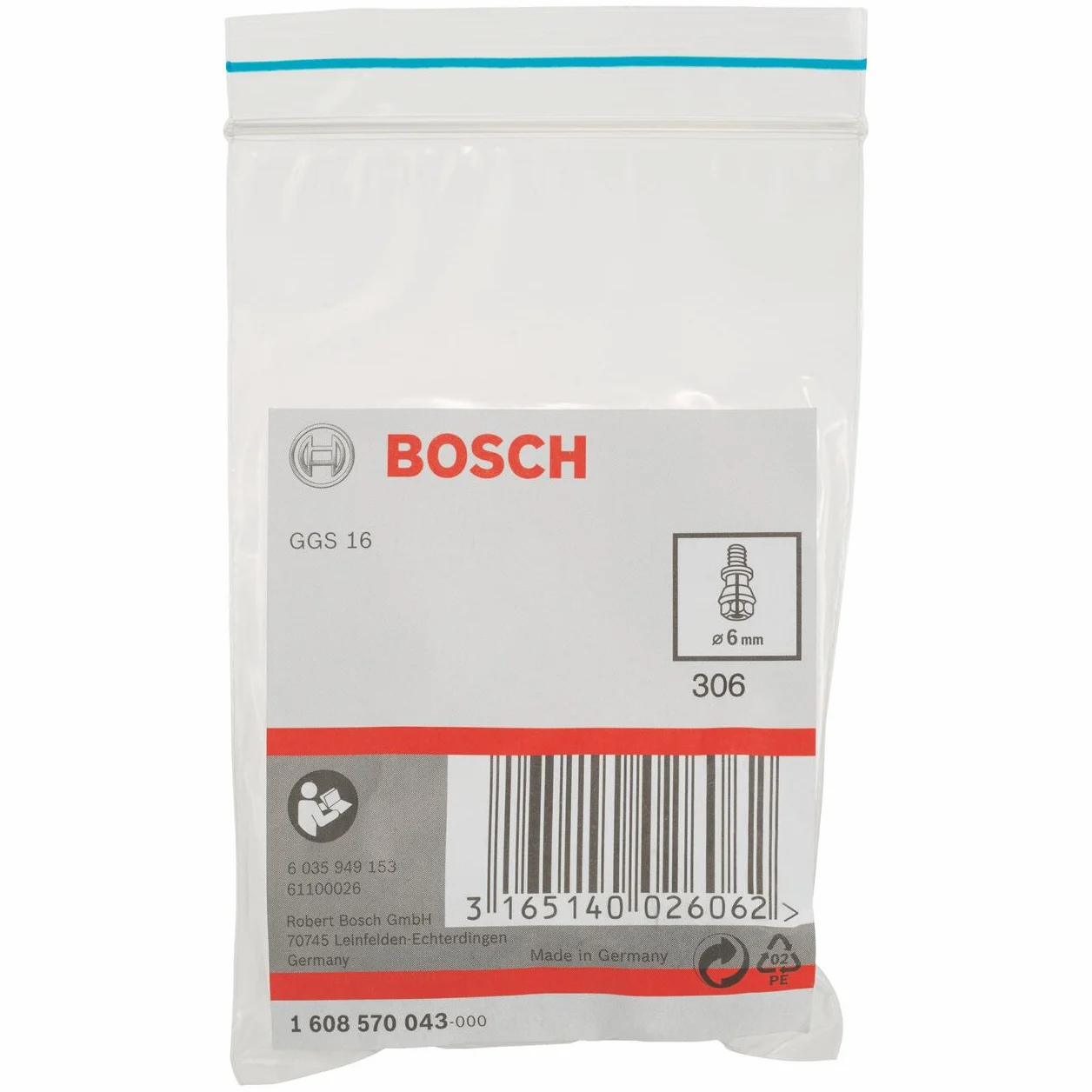 Bosch 1 608 570 043 - Pinza de sujeción con tuerca tensora (6 mm)