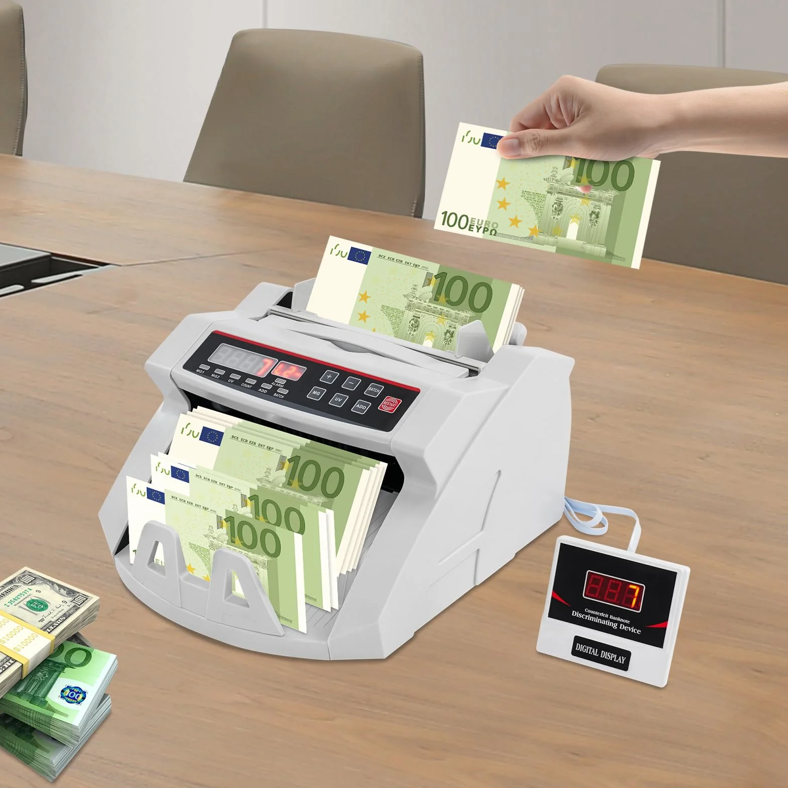 Portátil contador de billetes 2 en 1 detector de billetes falsos con LED
