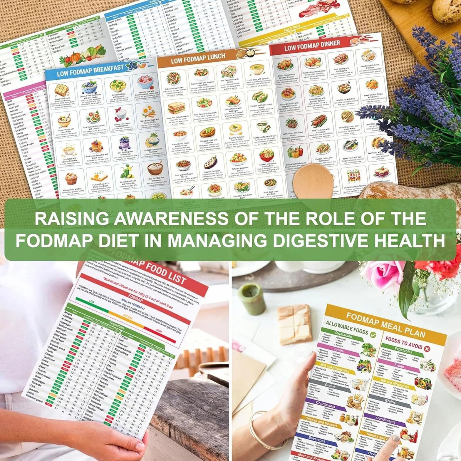 Tabla de lista de alimentos baja en FODMAP, folleto imprimible para principiantes, lista de alimentos para diabetes