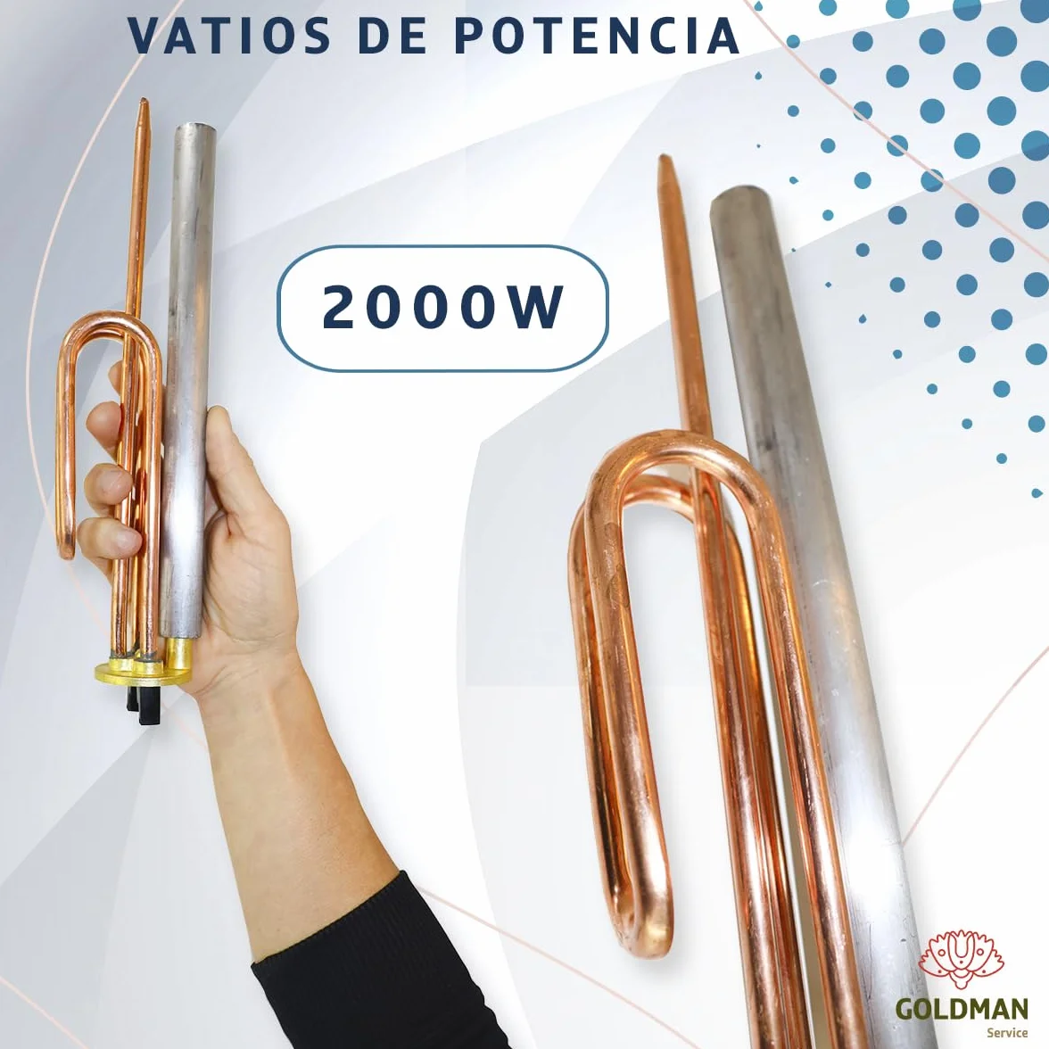 GOLDMAN SERVICE Kit de Recambio Calentador de Agua Eléctrico: Resistencia Curva, Ánodo de Magnesio, Junta de Goma y Tornillo de Fijación. Compatible con Termos Eléctricos de Grandes Marcas (2000 W)