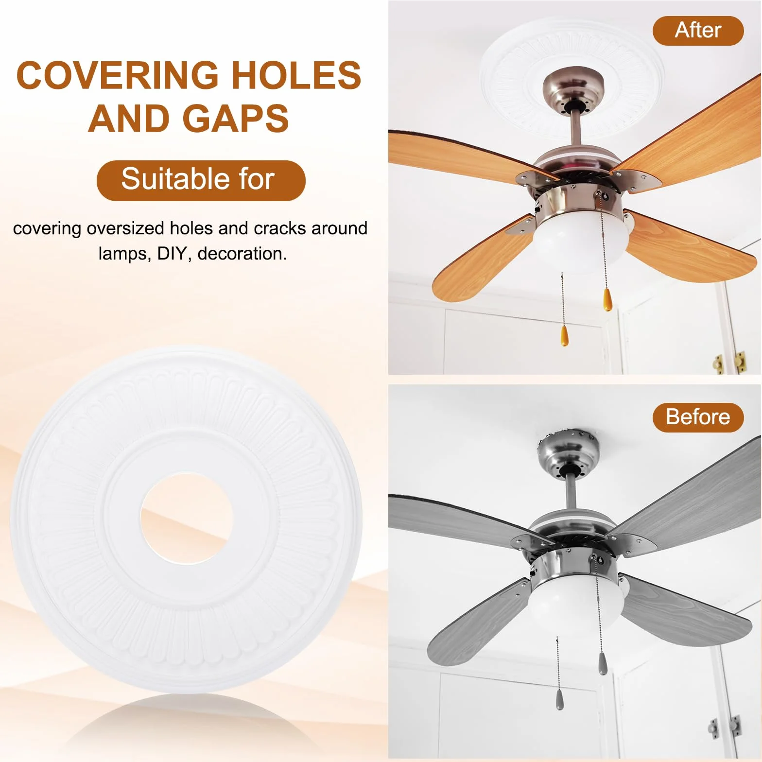 PATIKIL 2pcs Medallones de Techo, 33x10cm Rosetón de Estuco de Espuma PU Placa de Cubierta Medallón de Araña para Techo Ventilador Pared Lámpara, Estilo Moderno, Blanco