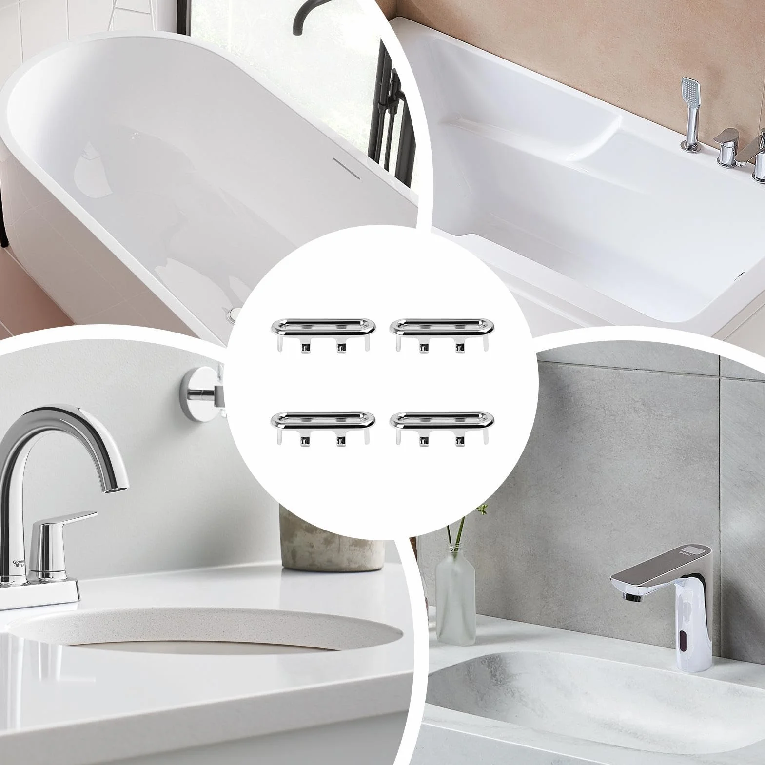 Cubierta de Drenaje Ovalada de Repuesto ABS 47-48 mm x 16-18 mm 4 Piezas para Fregadero de Baño