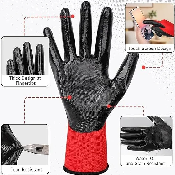 50 Pares Guantes de Trabajo,Guante Trabajo Hombre y Mujer,Guantes Recubrimiento de Naylon PU,Guantes Antideslizantes,Guantes Jardineria,Guantes para Industria Protección Mecánica e Industrial