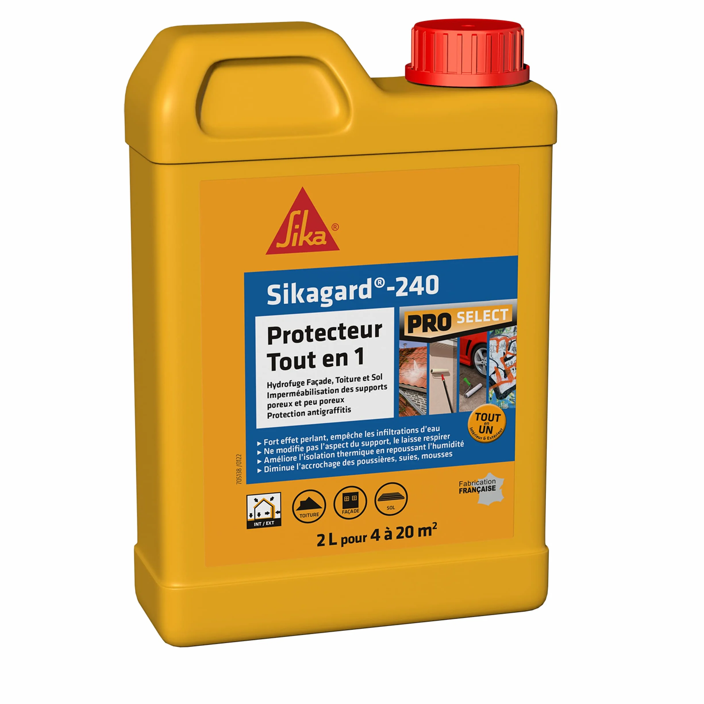 Sika – Protección repelente al agua, pared, techo y suelo – Sikagard 240 – Protector todo en 1 – Multisoportes – Int/Ext – Efecto perlante – Listo para usar – para 4 a 20 m2-2 L