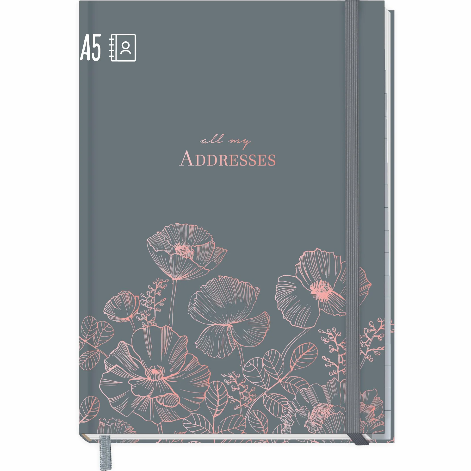 Agenda A5 con índice A-Z Poppy contactos cumpleaños contraseñas sostenible