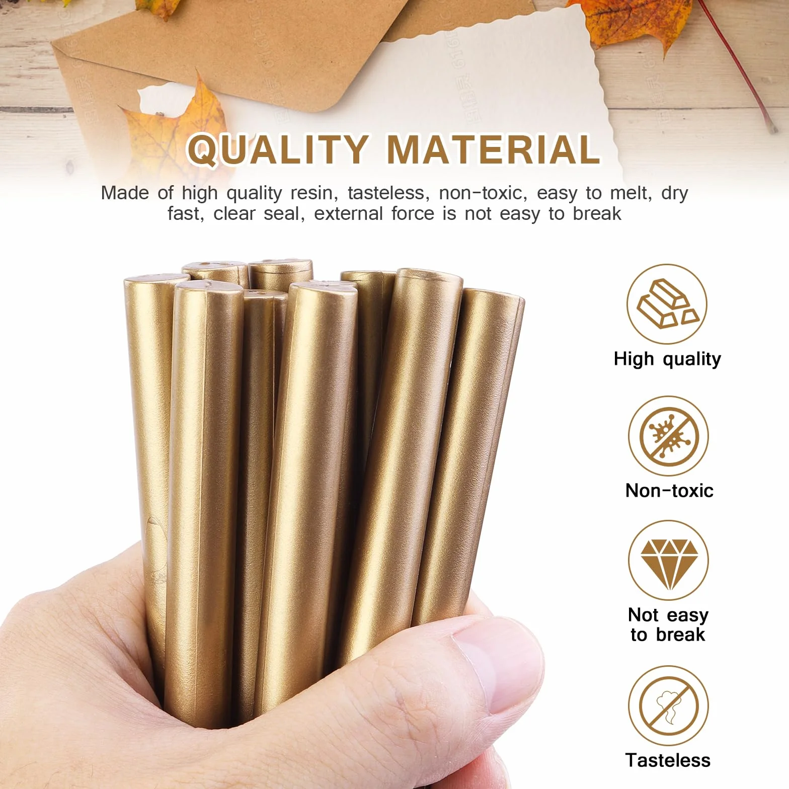 Barras de cera de sellado dorada 11 mm para pistola de pegamento, ideales para invitaciones de boda