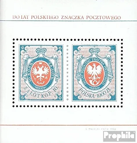 Prophila Collection Polonia Block110 (completo) post-frescos ** MNH 1990 130 años sellos en Polonia (sellos para coleccionistas) Marca en la marca