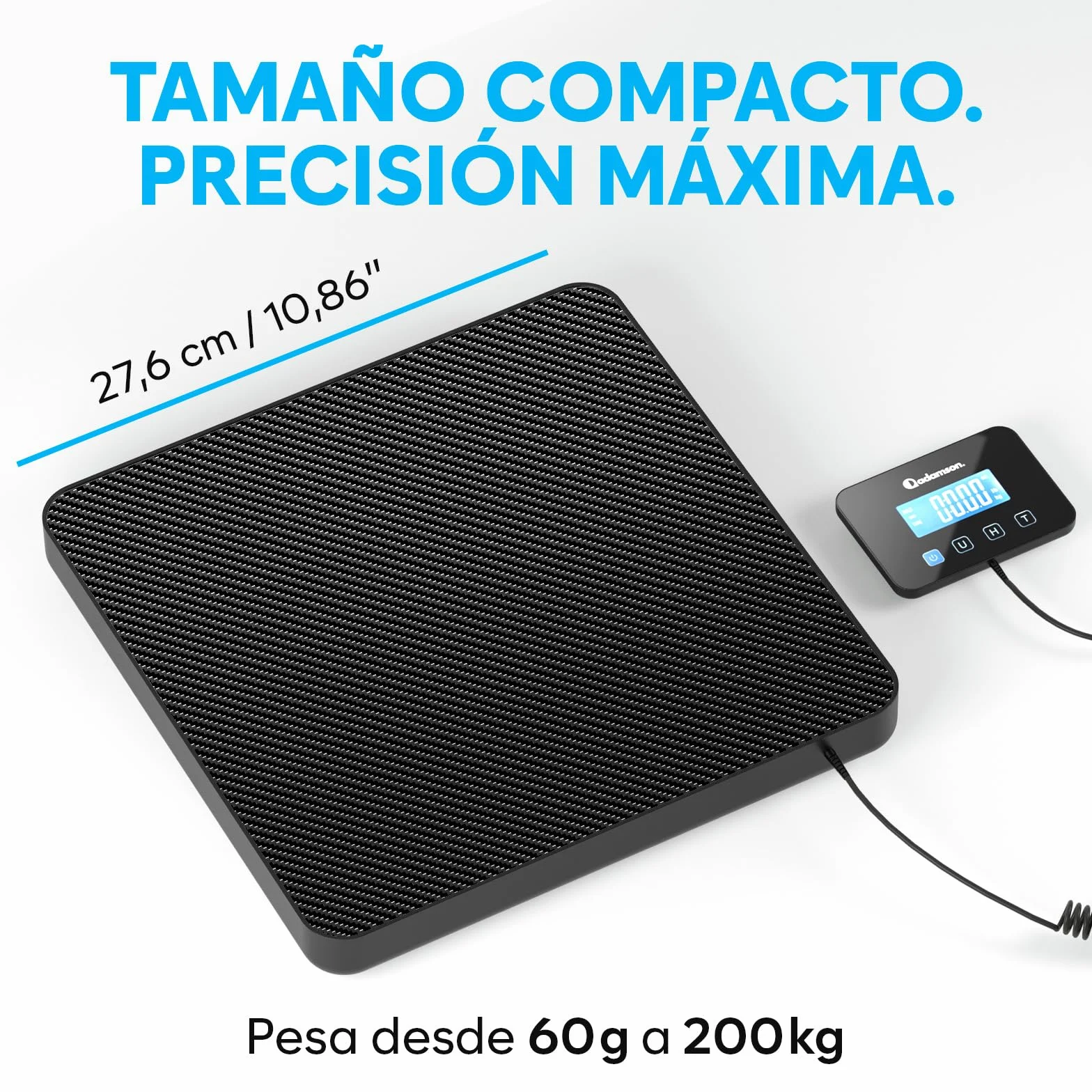 Bascula Industrial 200 kg/10 g Alta Precisión Retención Tara Batería Cable Alfombra Negra