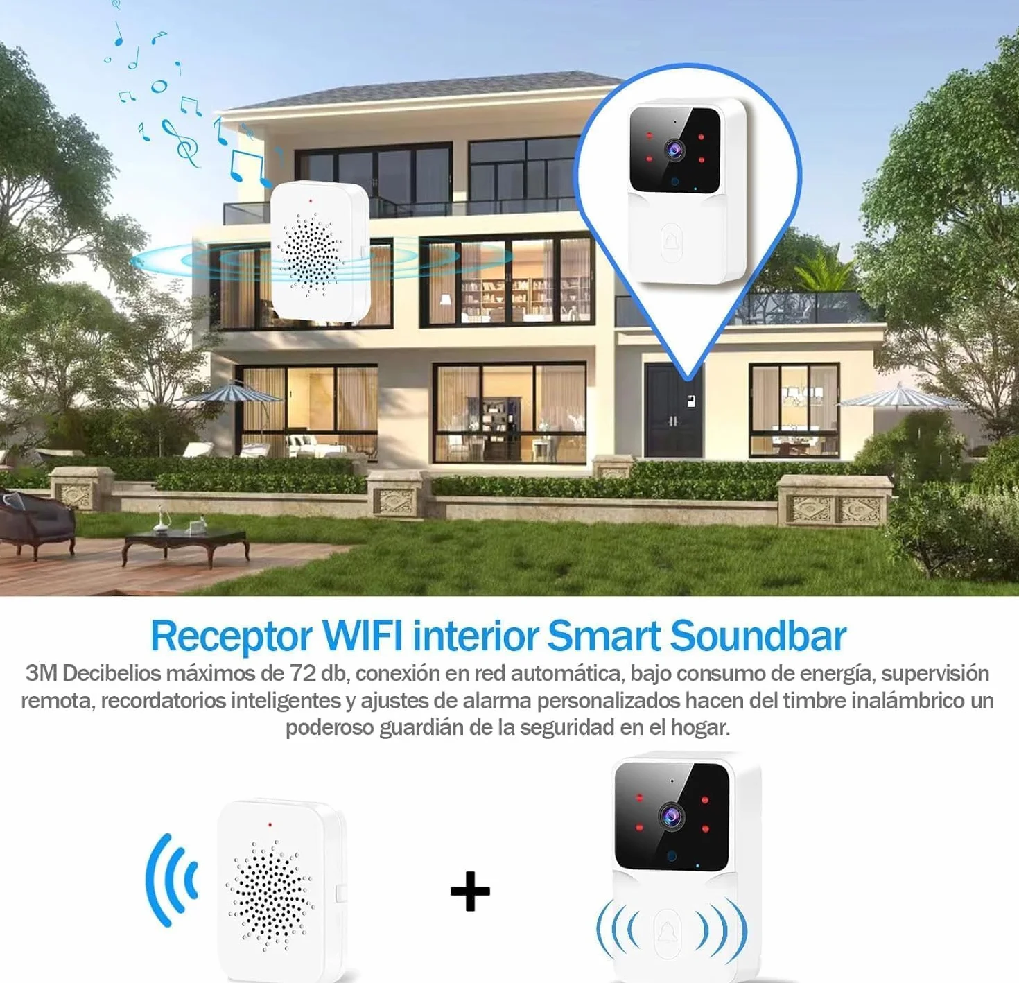 Videoportero Inalámbrico WiFi con Cámara HD1080P Visión Nocturna Resistente al Agua Control por App