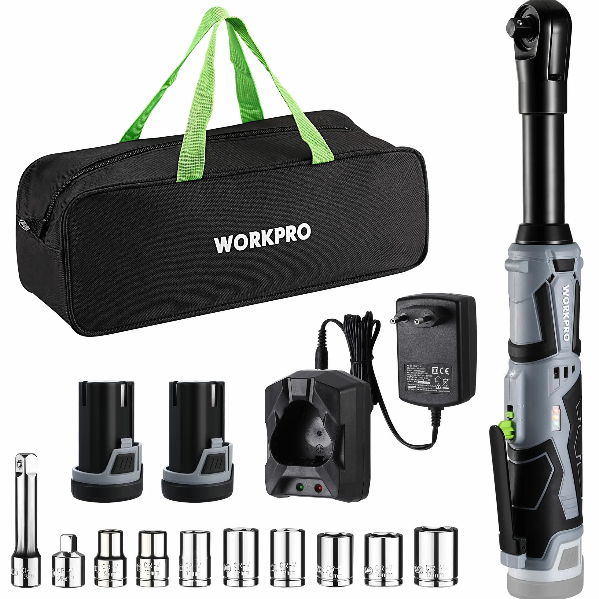 WORKPRO Llave de Carraca Eléctrica Extendida, 12V Atornillador de Impacto
