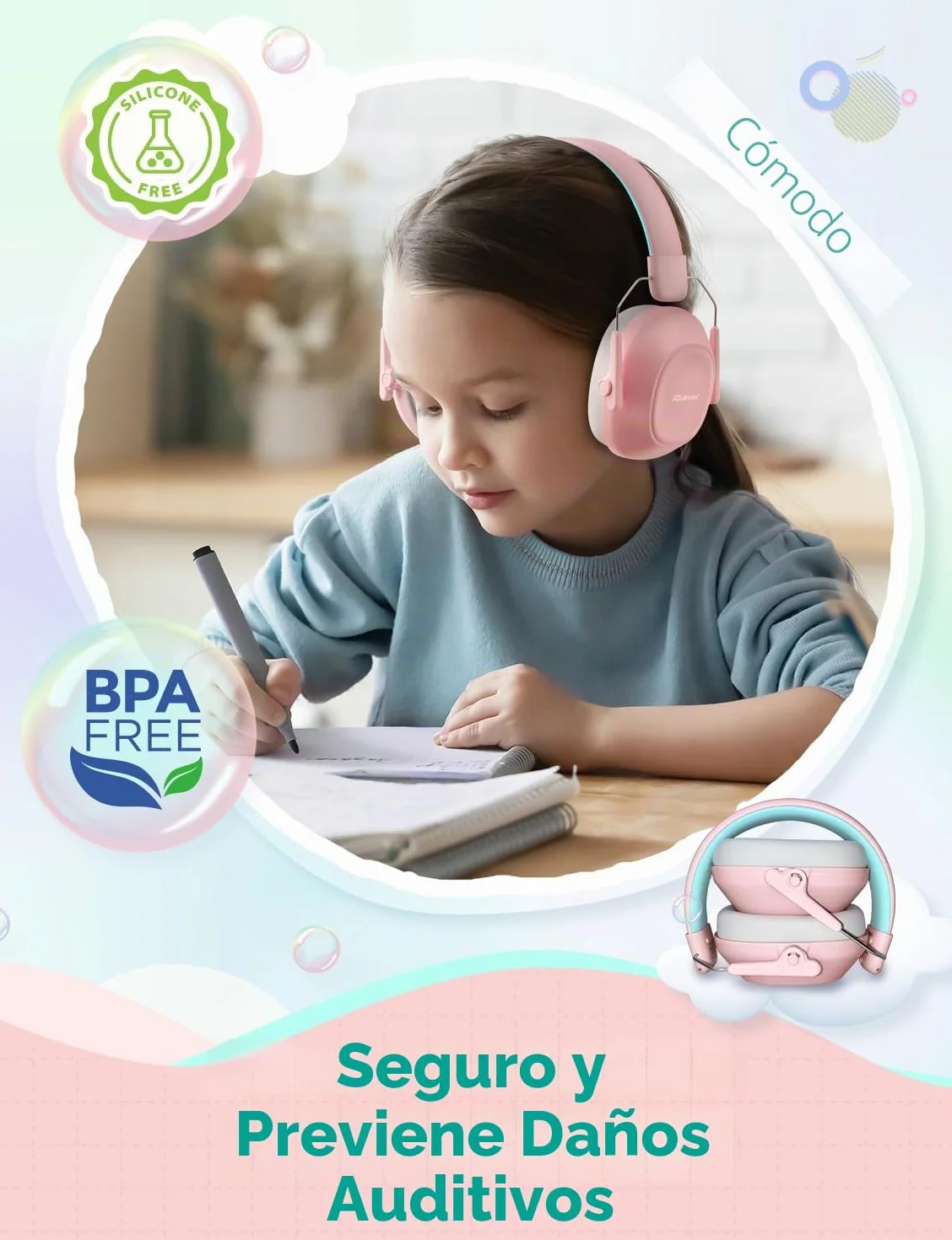 iClever Audífonos cancelación ruido niños 26 dB NRR seguridad orejeras autismo protección auditiva fuegos