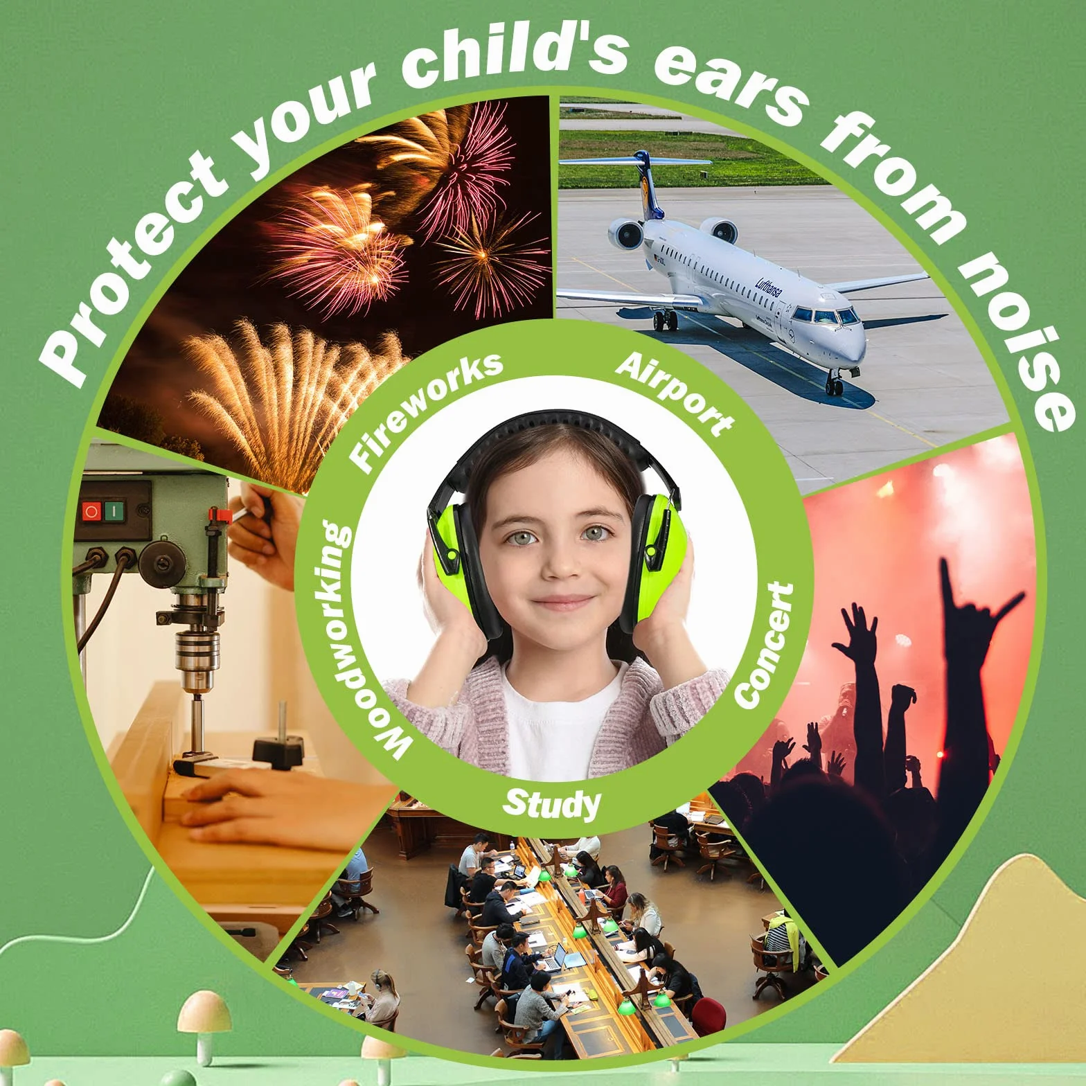 Protectores Auditivos SNR 26 dB Orejeras para Niños Banda