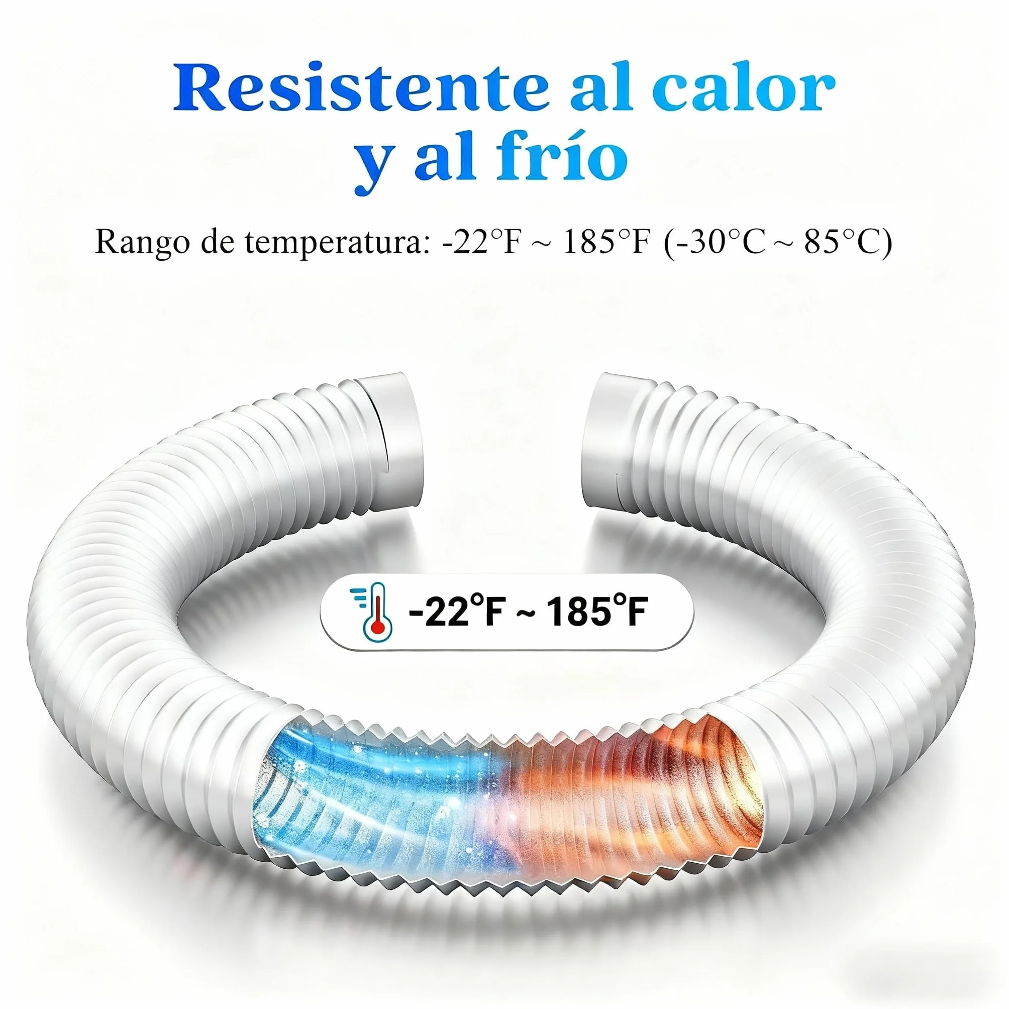 Tubo Ventilación 100mm 2,5m Blanco, Tubo Flexible 5 Capas Aislado, Silencioso, con Abrazaderas, para Aire Acondicionado Portátil, Secadora y Ventilación