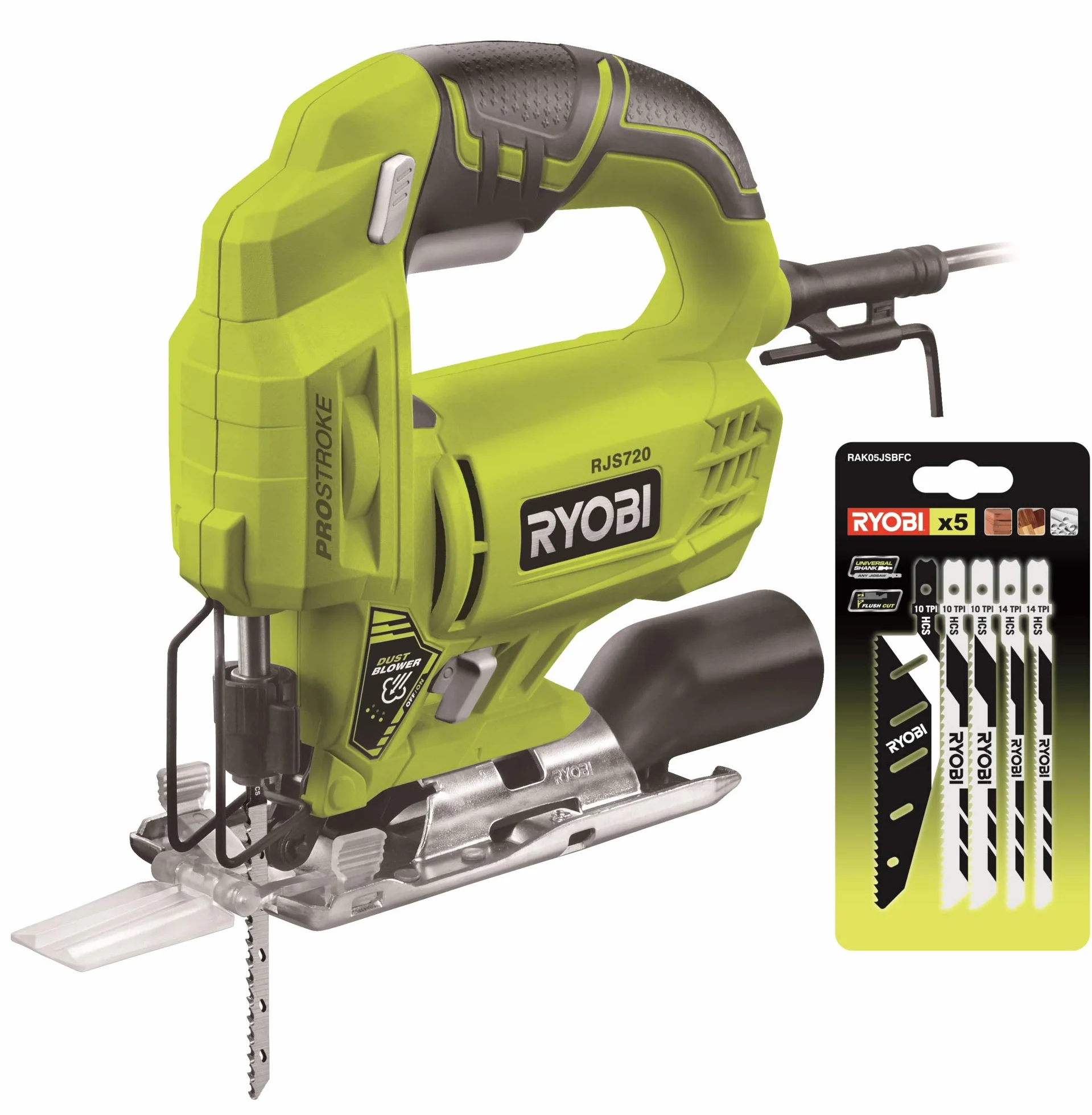 Ryobi RJS720-G power jigsaws 500 W 1,8 kg - Sierra eléctrica (Corriente alterna, 500 W, 1,8 kg, 7,2 cm, 3000 spm, 6 mm)