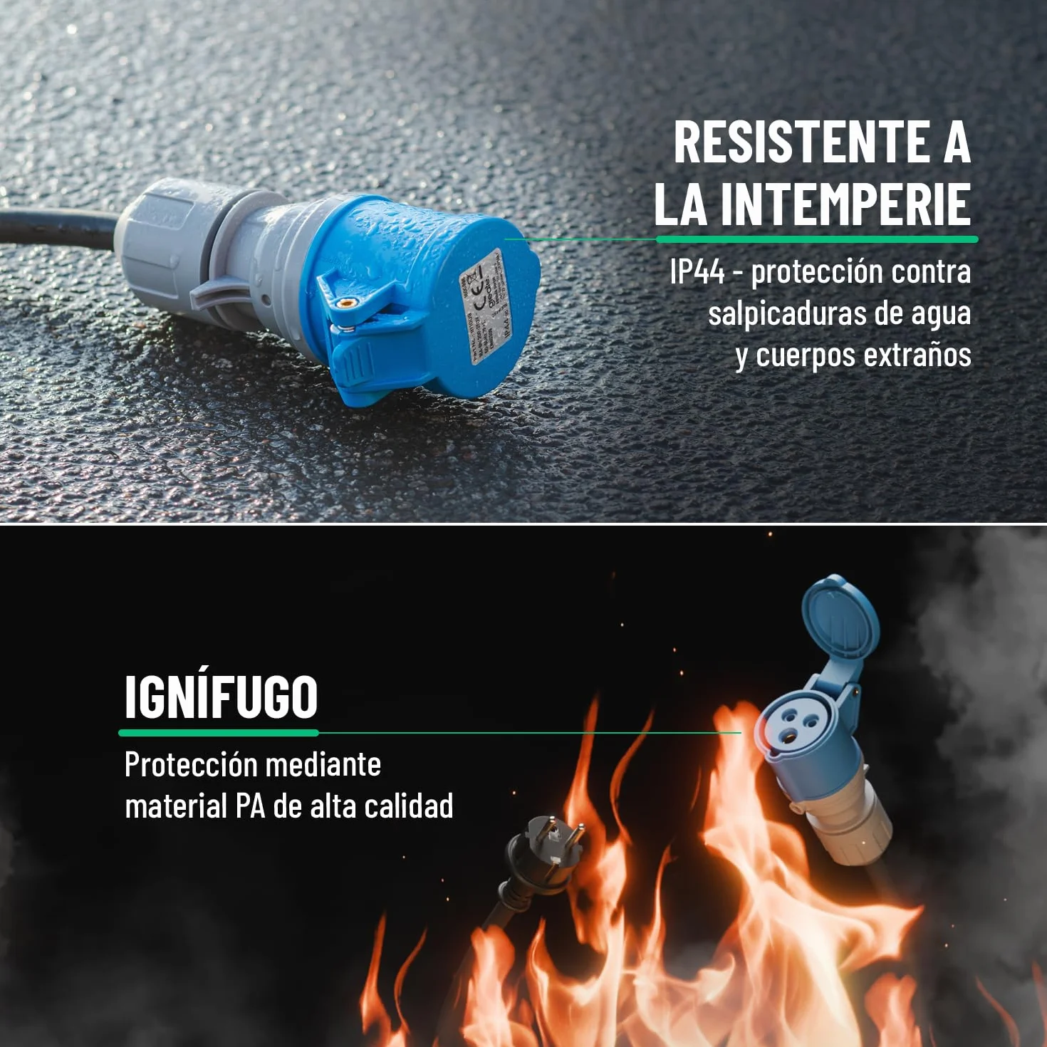 greate set de adaptadores - enchufe Schuko a conector CEE y conector CEE a enchufe - adaptadores de conector 230V con protección IP44