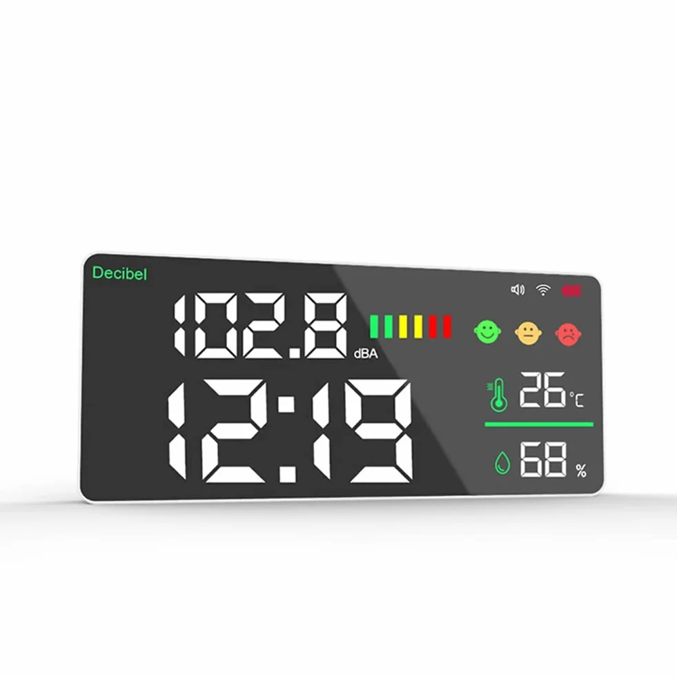 Tuya WiFi Medidor de Decibelios Digital Montado en la Pared Inteligente con Monitor de Temperatura y Humedad Pantalla LED Grande