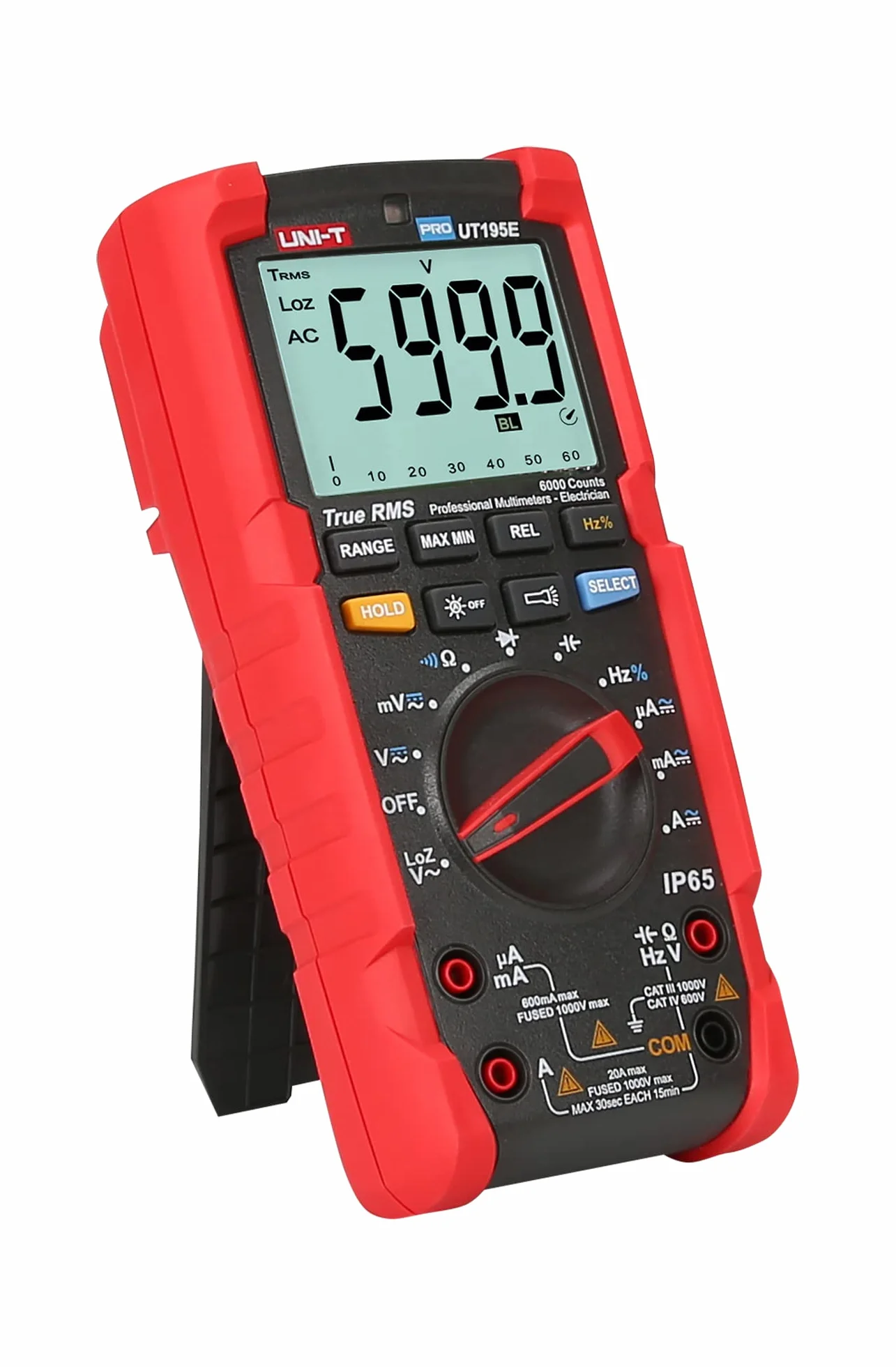 UNI-T PRO UT195E / MIE0295 / True RMS, pantalla LCD, linterna, color negro y rojo