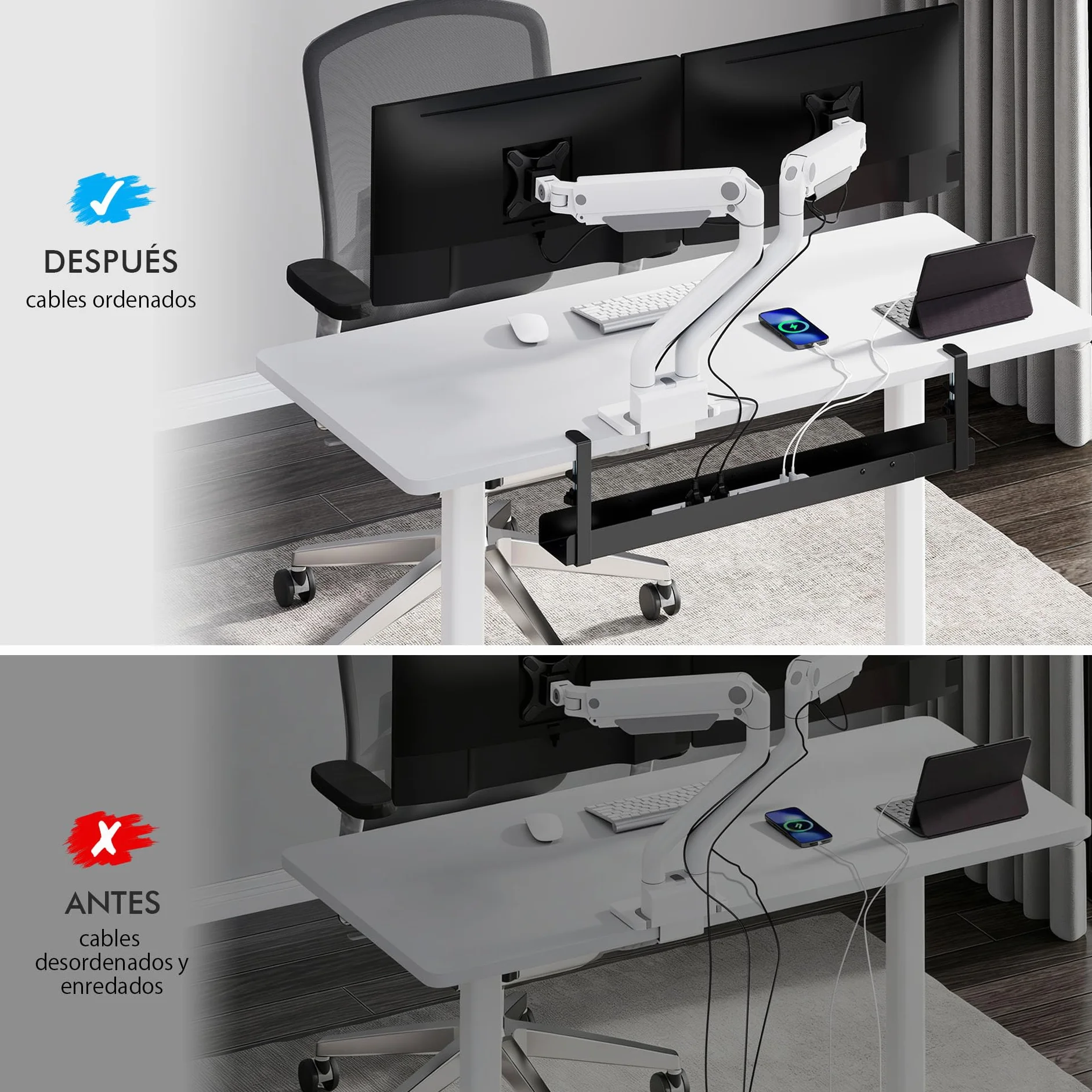 Mimoke Organizador de cables para escritorio, 800 a 1200 mm, con accesorios, montaje sencillo (negro)
