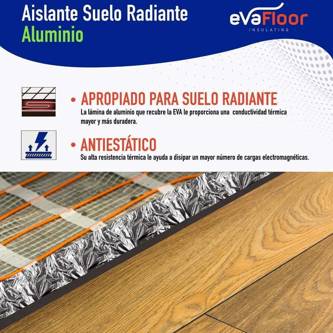 Pack 2 Aislante Suelo Laminado Radiante Aluminio 1x20 metros | Base Aislante Suelo Laminado | Fabricado con Base de Eva 2mm + Lámina Aluminio | Incluye Adhesivo