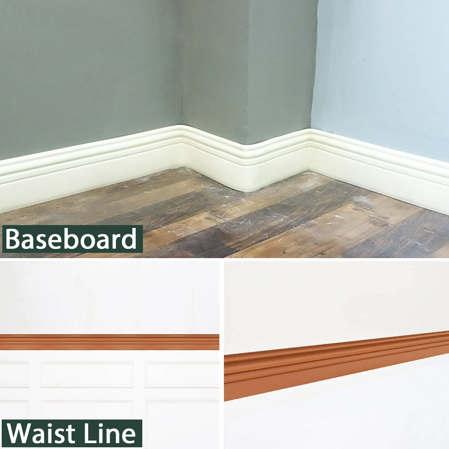Borde de zócalo endurecido mejorado | Base de pared de vinilo de diseño autoadhesivo despegar y pegar | Tiras de calafateo y moldura para piso, guardasilla y más, 5 m x 98 mm
