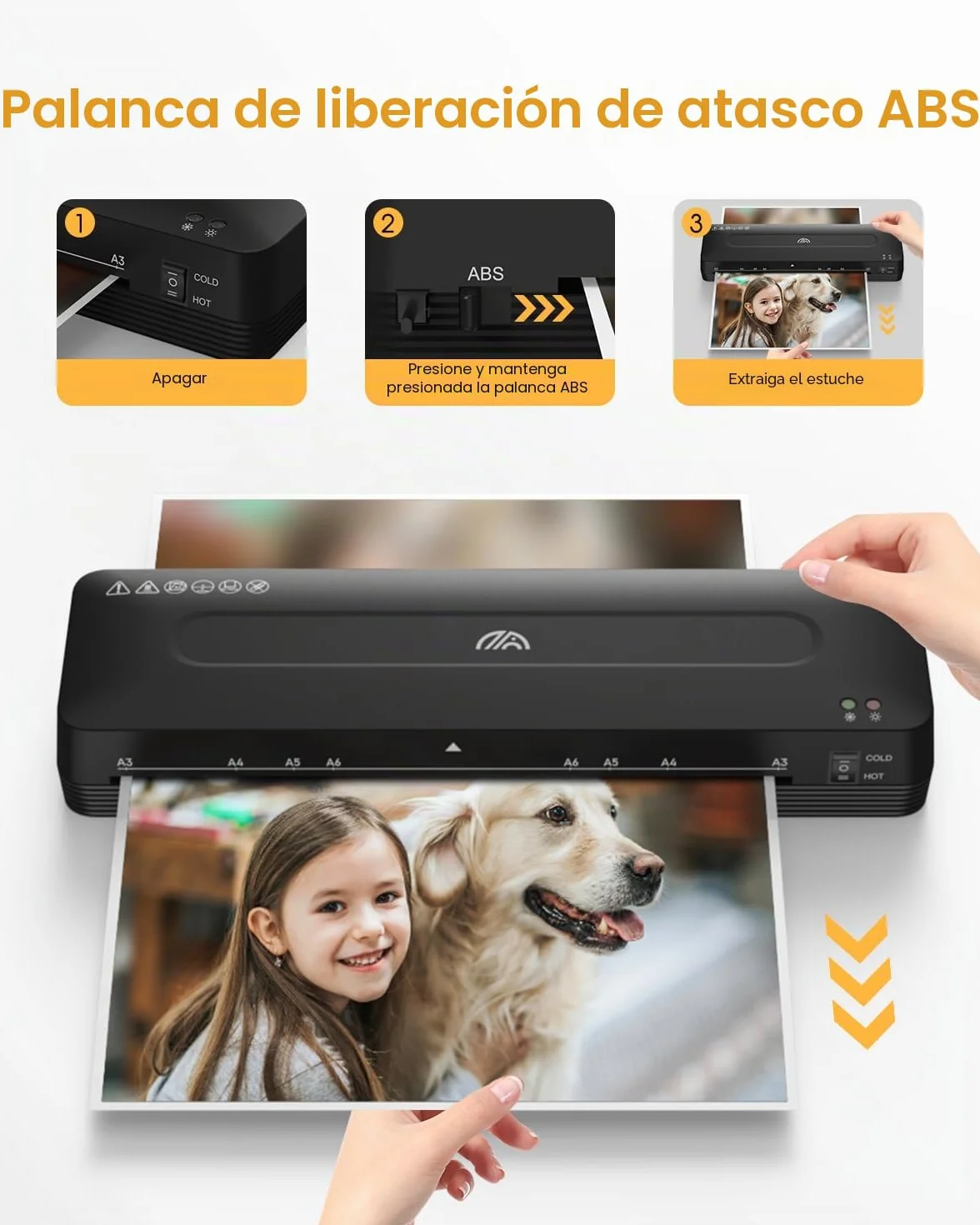 Crenova Plastificadora A3 con Guillotina, Modo Frío y Caliente, Laminadora con 10 hojas de plastificación, Ideal para Colegio Oficina Estudio Fotográfico, Negro
