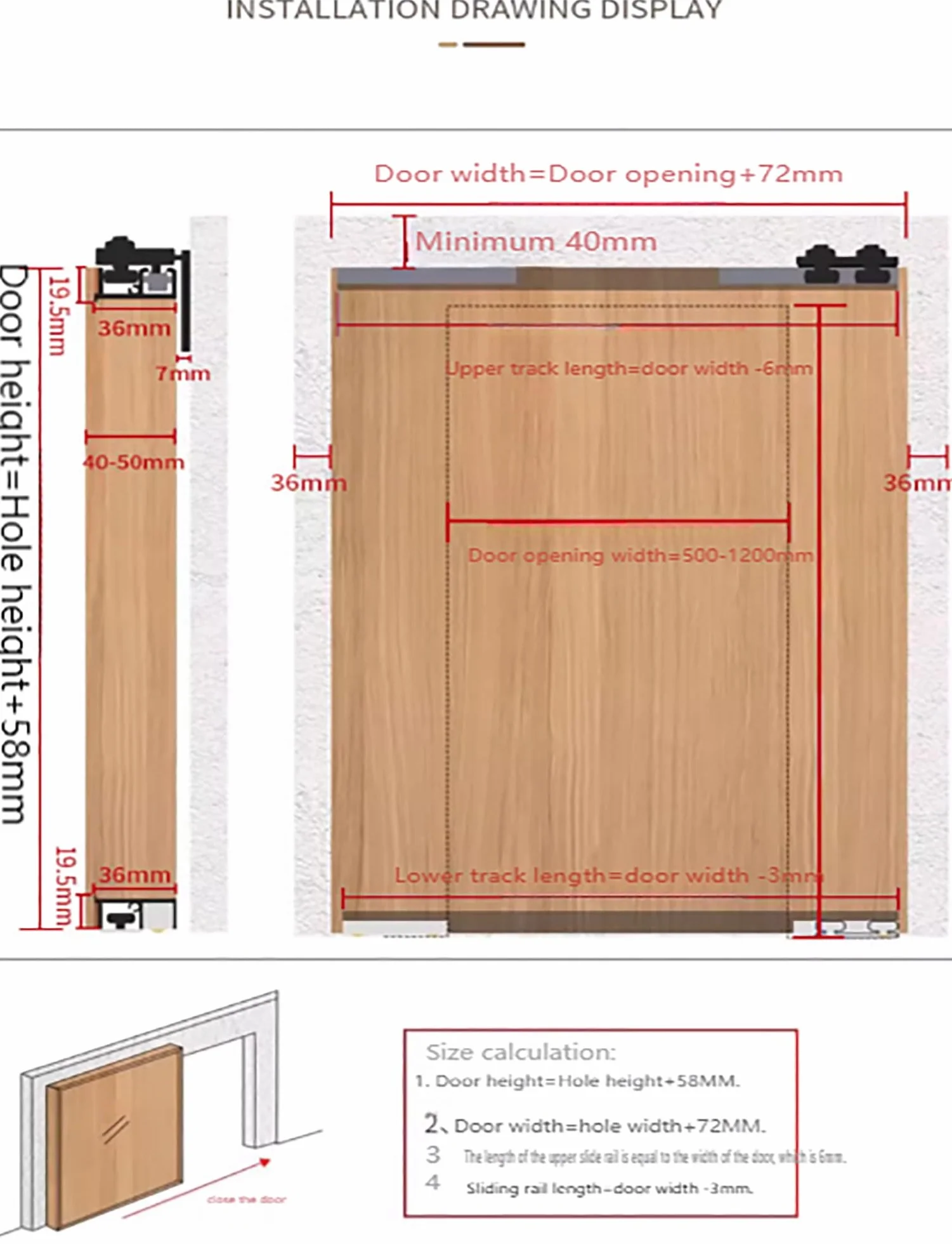 Kit de herrajes ocultos para puerta corredera con cierre suave, riel oculto resistente para puertas flotantes interiores modernas