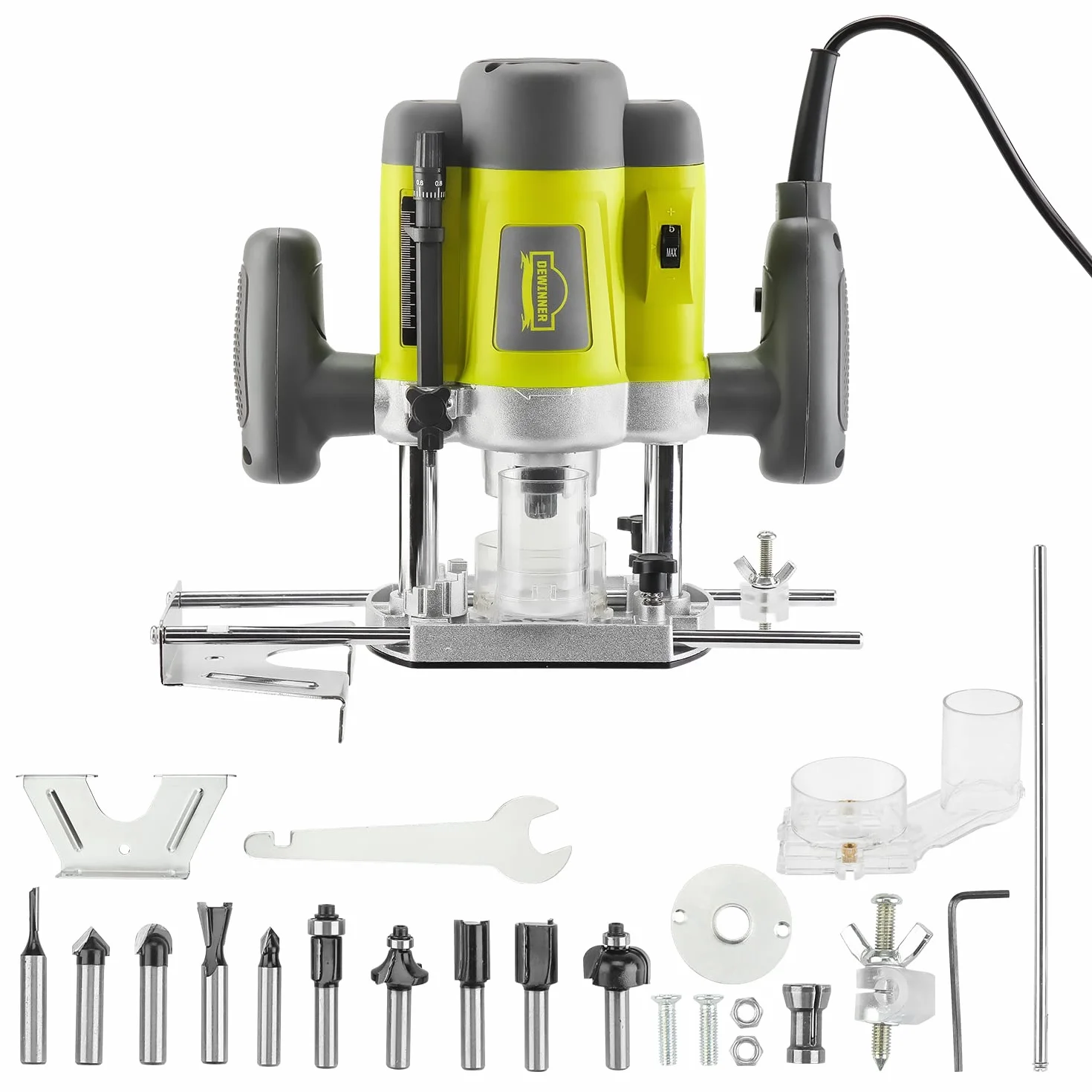 DEWINNER Fresadora eléctrica para madera,Carpinteros herramienta Fresadora 1200 W,16000-30000 RPM,12 accesorios de fresadoray y estuche de transporte