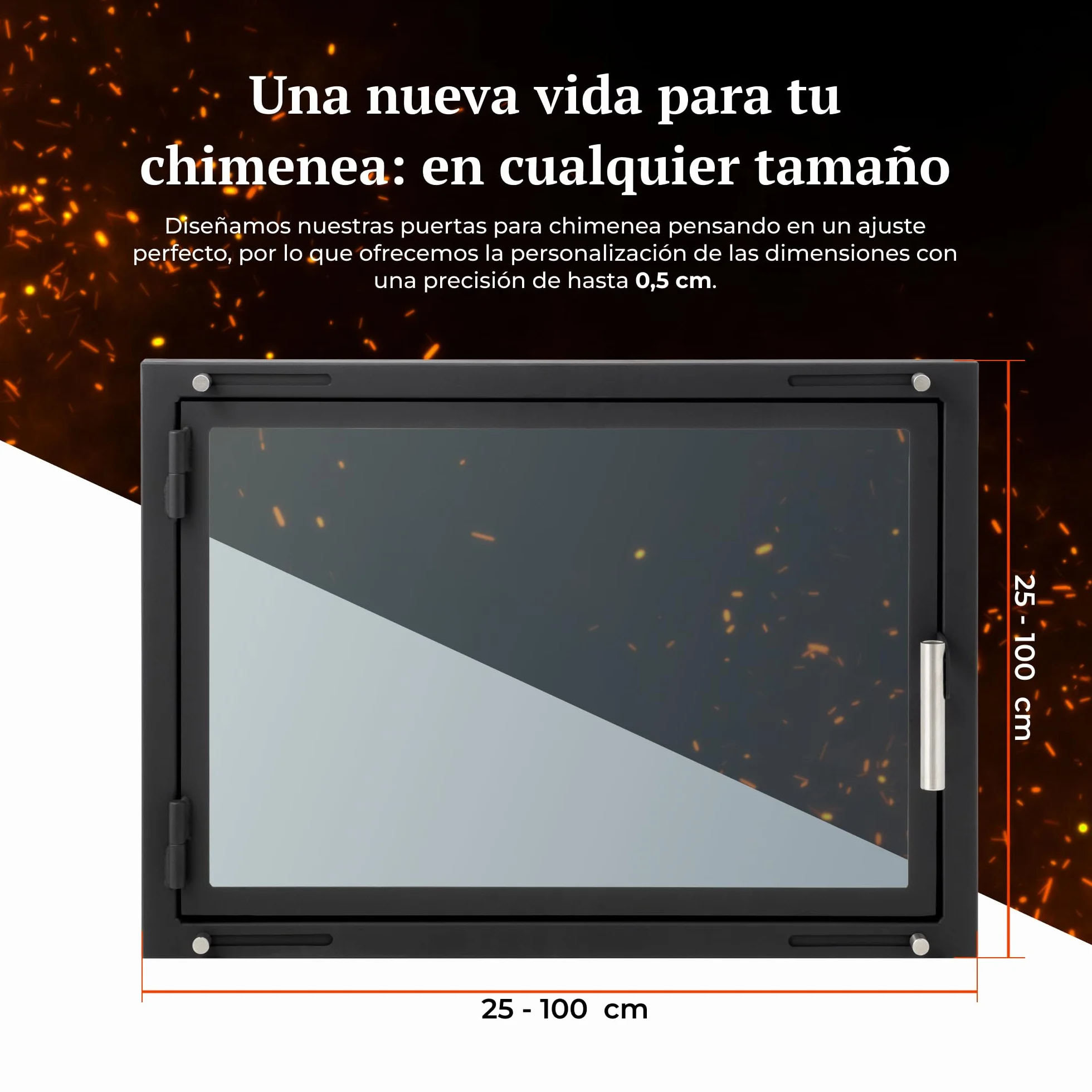 X6 | Puerta de Chimenea a Medida | Puerta para Chimenea, Estufa, Barbacoa y ahumador | Cristal vitrocerámico | Puerta de Acero con Marco | Versión Premium con Accesorios INOX