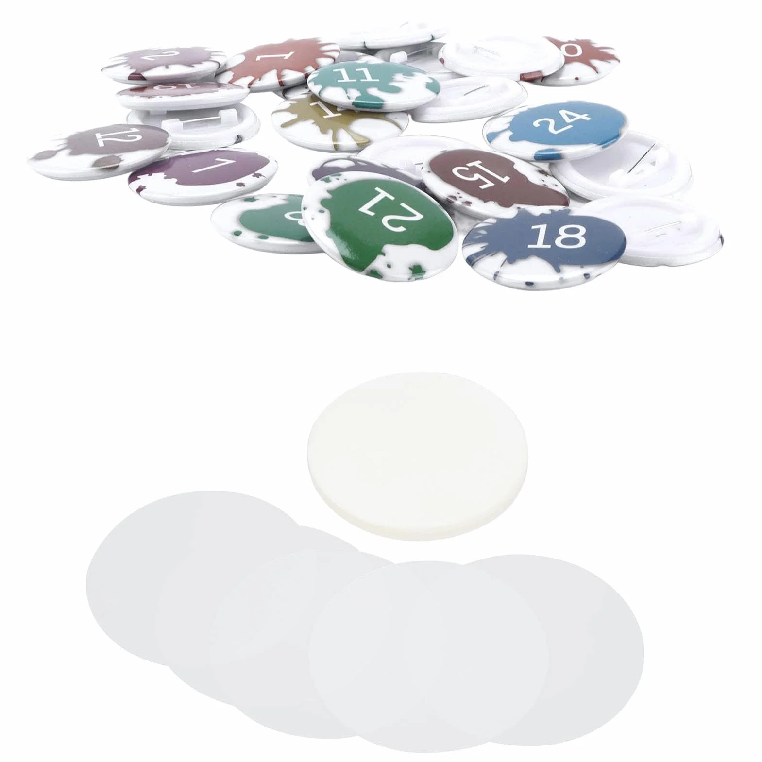 Tissting Película Protectora de Insignias, Láminas Transparentes de PVC Durable para Botones Redondos de 32MM, Pack de 100 Unidades para Colección Nevera y Proyectos Bricolaje