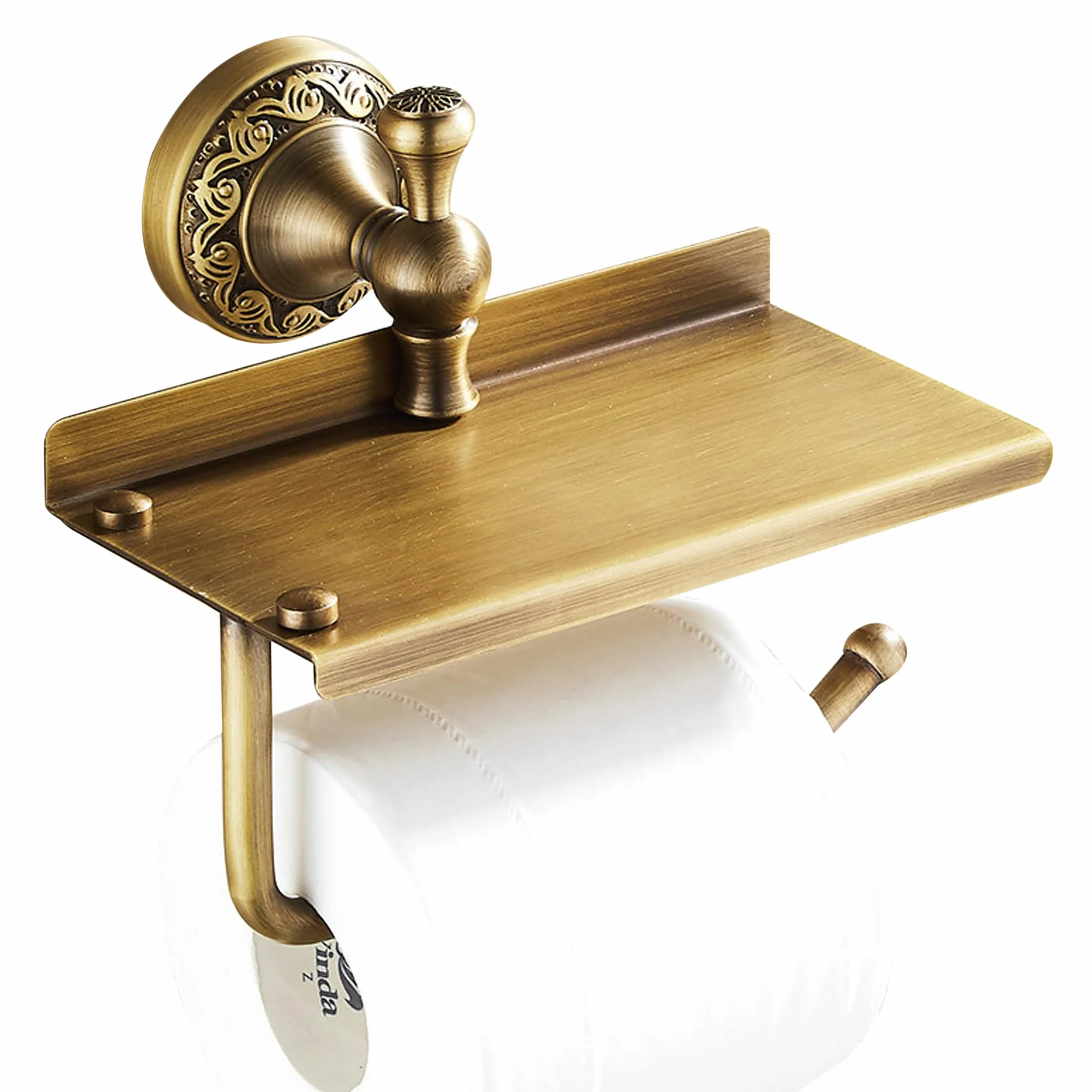 Soporte de Papel higiénico con Estante para teléfono, Soporte para Rollo de Papel higiénico de baño, Bronce Antiguo, Accesorios de baño, Accesorios de baño, diseño Tallado de patrón