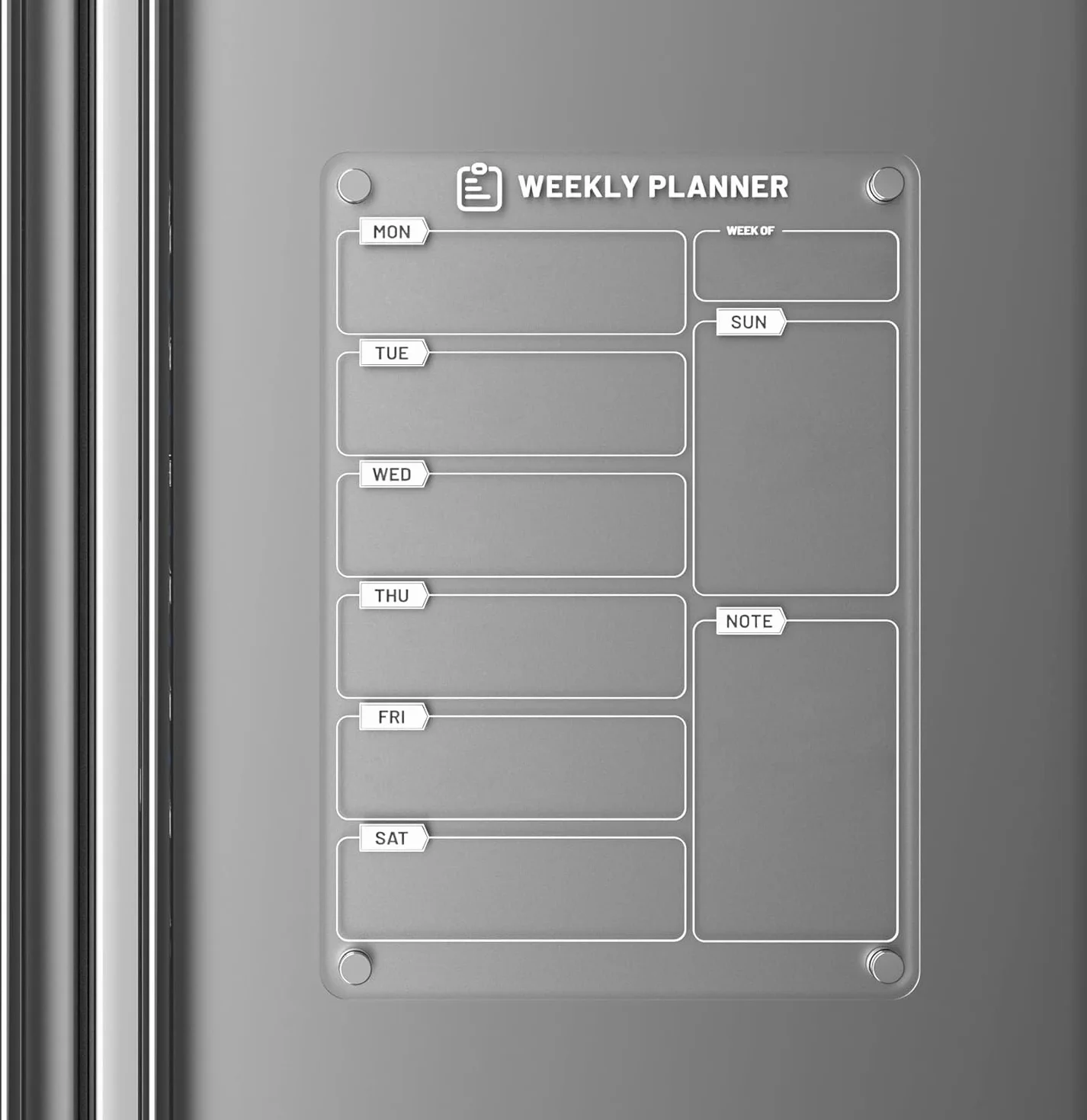 Pizarra para Nevera Magnética Transparente A4 (20x30cm) Planificador de Comidas Semanal con 1 Marcador de Tiza para Recordatorio, Apuntes, Menú, Lista de la Compra