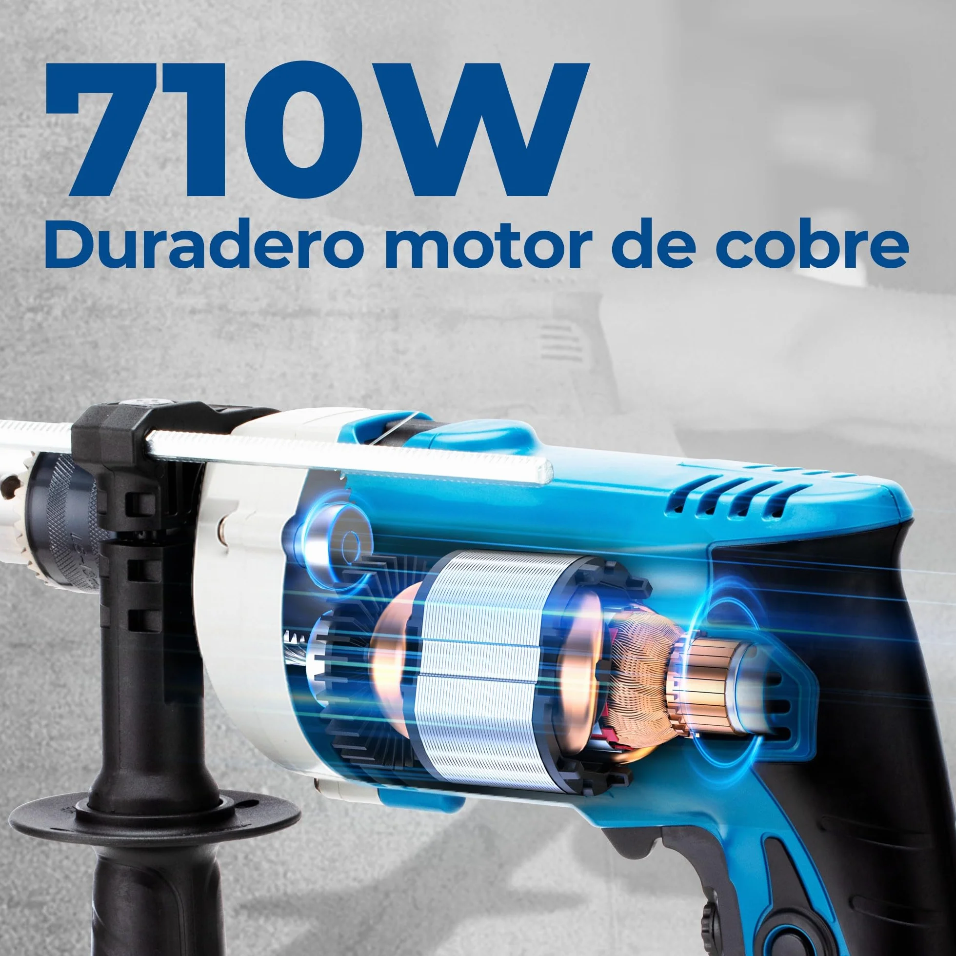 DongCheng - Taladro de percusión (710 W, 13 mm, taladro de percusión, 45,000 IPM, 3000 RPM con 15 coronas de perforación para metal, madera y hormigón