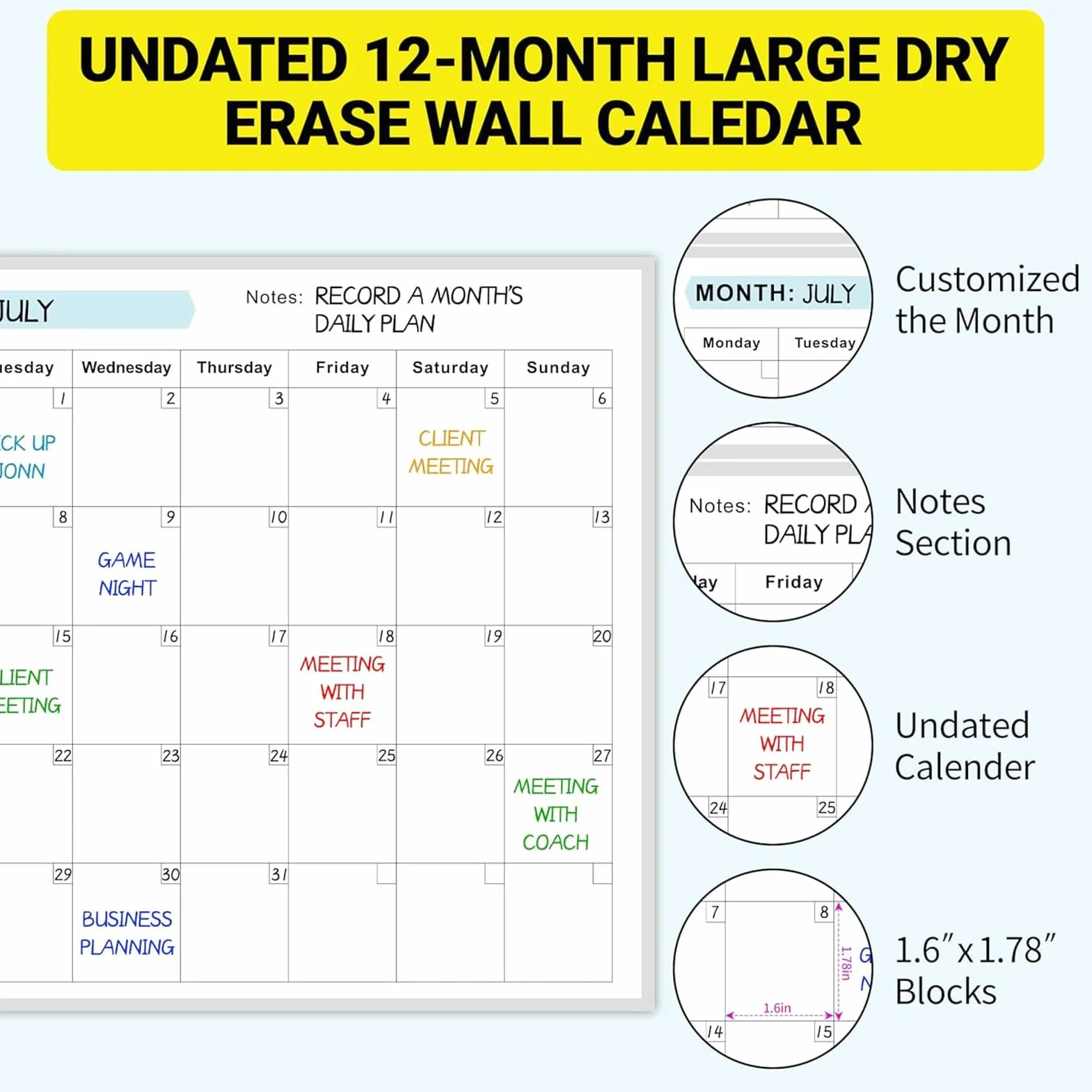 Calendario Permanente 150x85cm Tablero De Planificación Anual Reutilizable