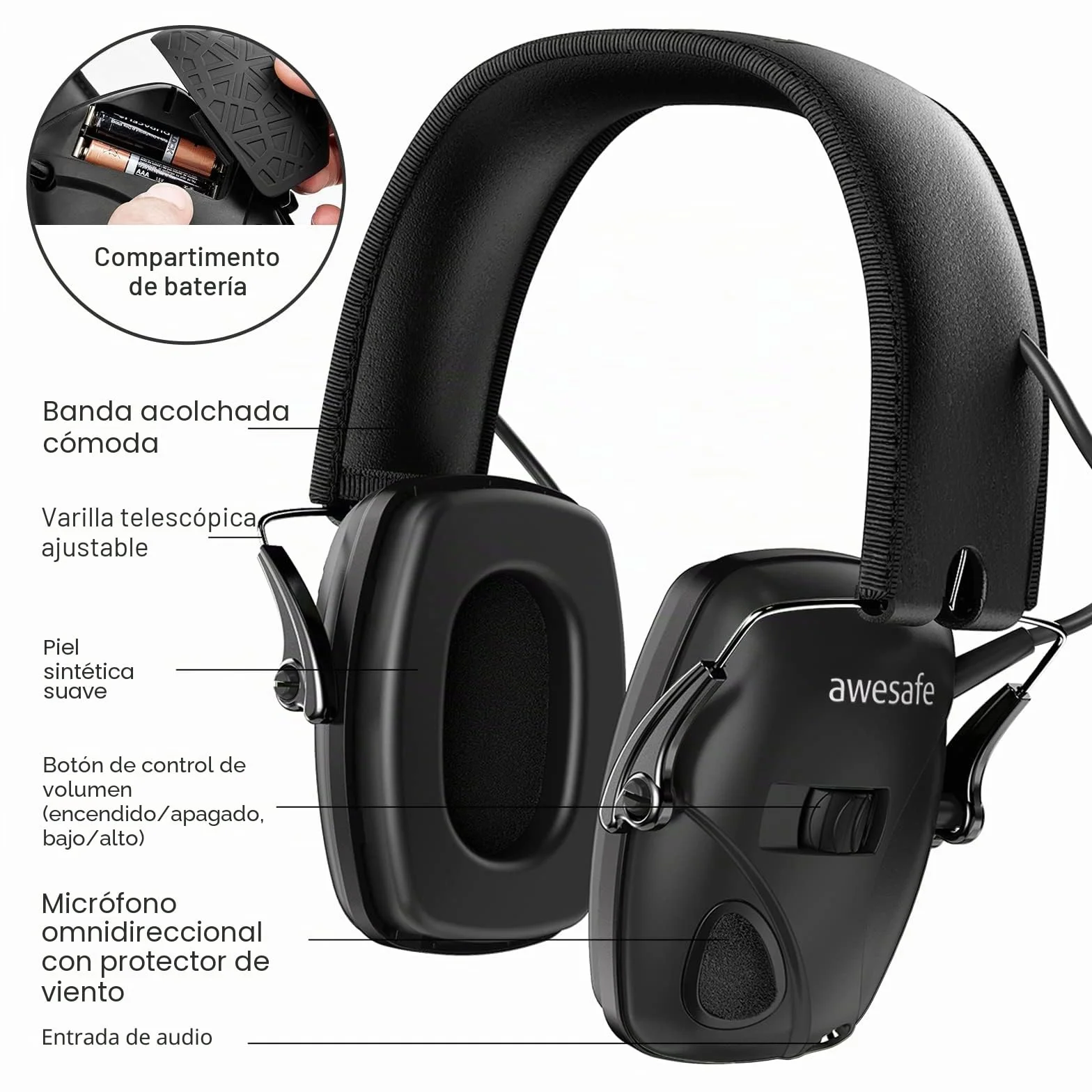 Awesafe Protectores Auditivos Electrónicos Cascos Antiruido con Caja de Almacenamiento Profesional para Tiro Caza Jardinería