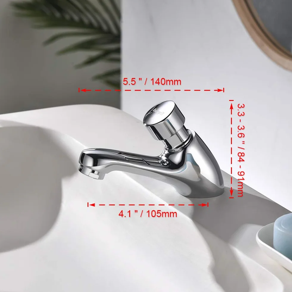 Ibergrif ‎M21901 Grifo de Lavabo Temporizado para Baño de Cocina Pública, Cierre Automático, Ahorro de Agua, Cromo