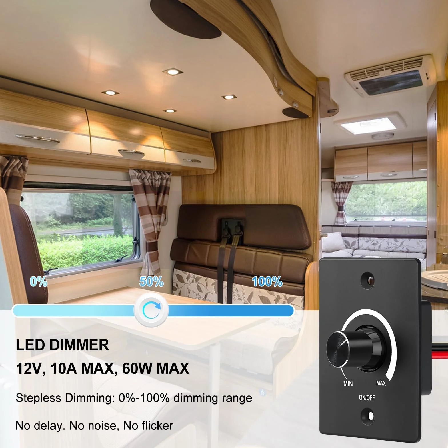 Regulador Intensidad LED DC 12V 5A PWM Dimmer Compatible con LED, incandescentes, halógenas etc, Interruptor Regulador de Luz Regulación de luz sin escalas, Fácil de instalar