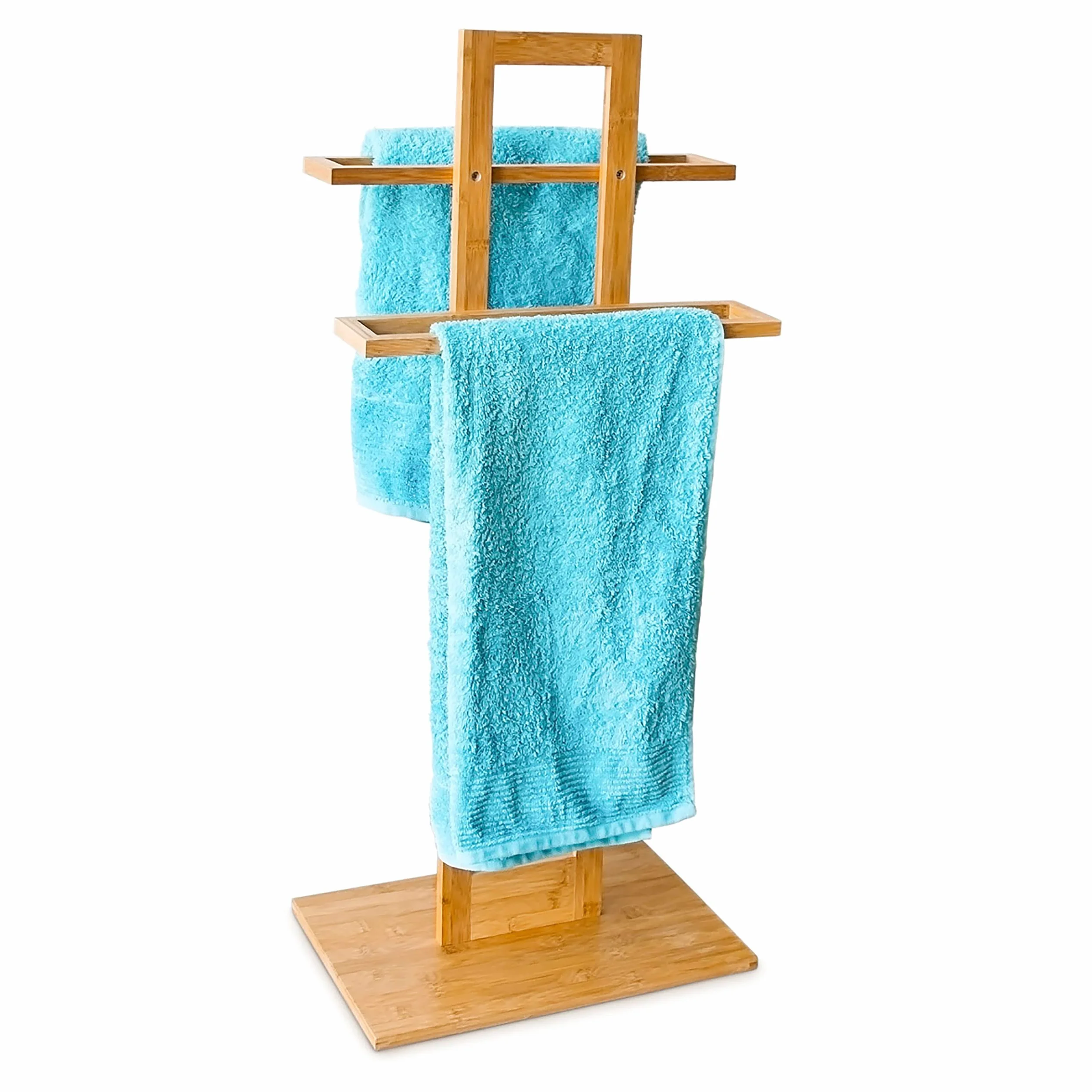 Relaxdays Toallero de Pie Bambú, Soporte para Toallas 37 x 25 x 85 cm, Estante para Baño, Portatoallas, Color Natural
