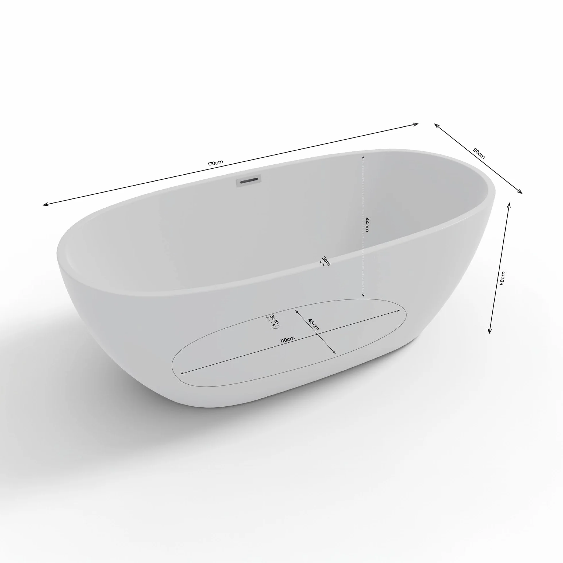 SPALINA Samba - Bañera exenta Oval L. 170 x l. 79 cm