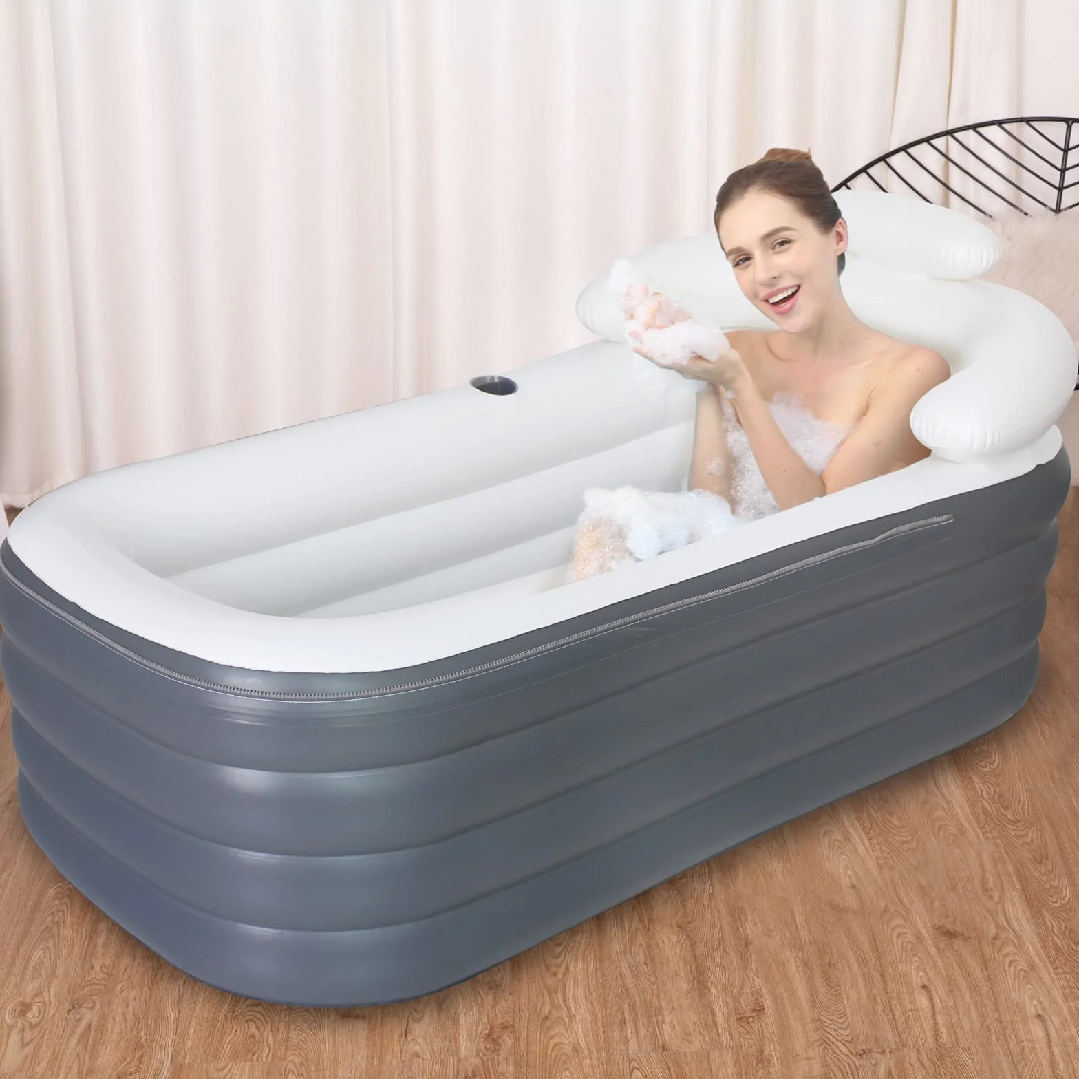 Bañera hinchable plegable para adultos, 164 x 84 x 51 cm, plegable para la ducha, grande, independiente con bomba para baño caliente y hielo