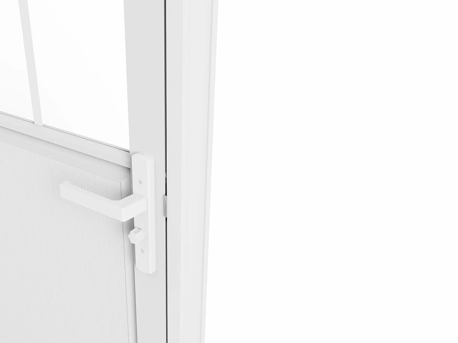 Vente-unique-Puerta reversible de aluminio y vidrio templado tipo taller - Alt. 204 x L73 cm - Blanco - ERMELO